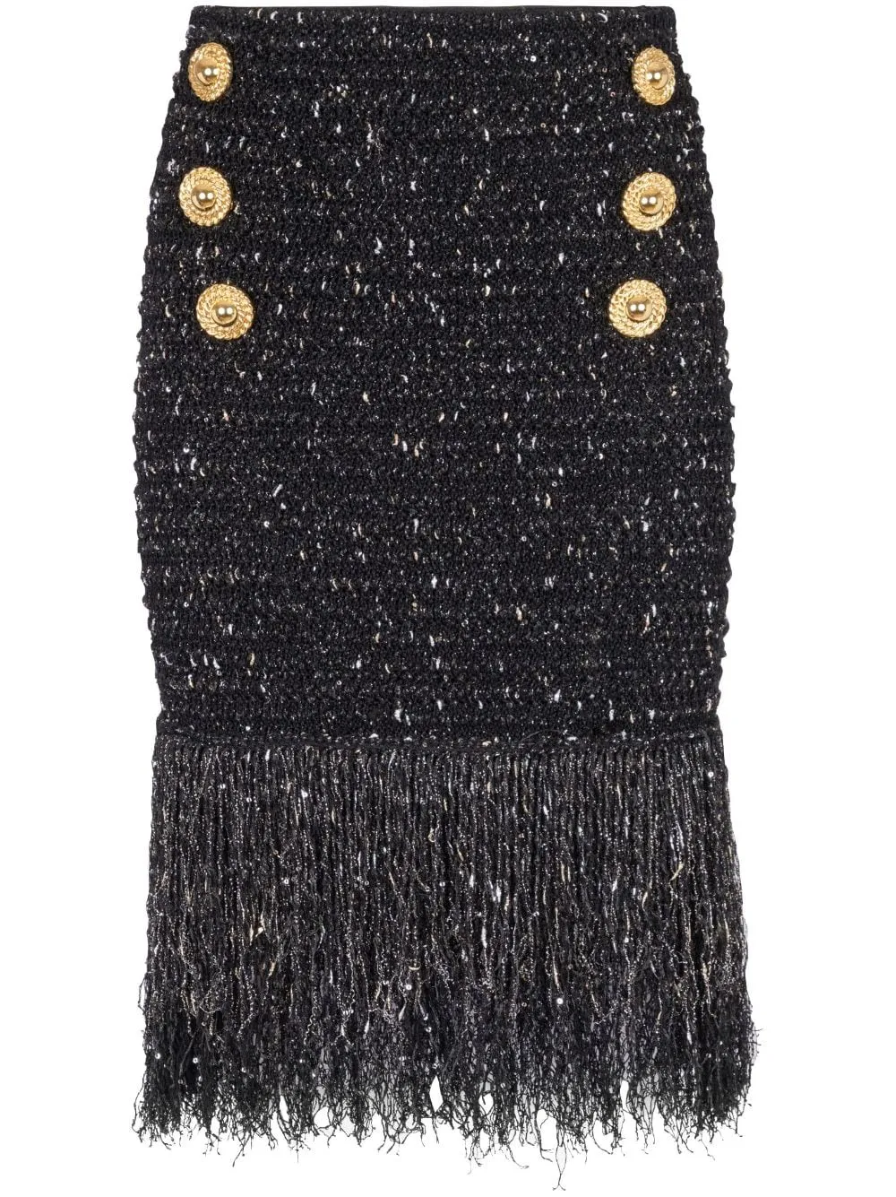 BALMAIN Women's Black and Gold Fringe Skirt for SS24