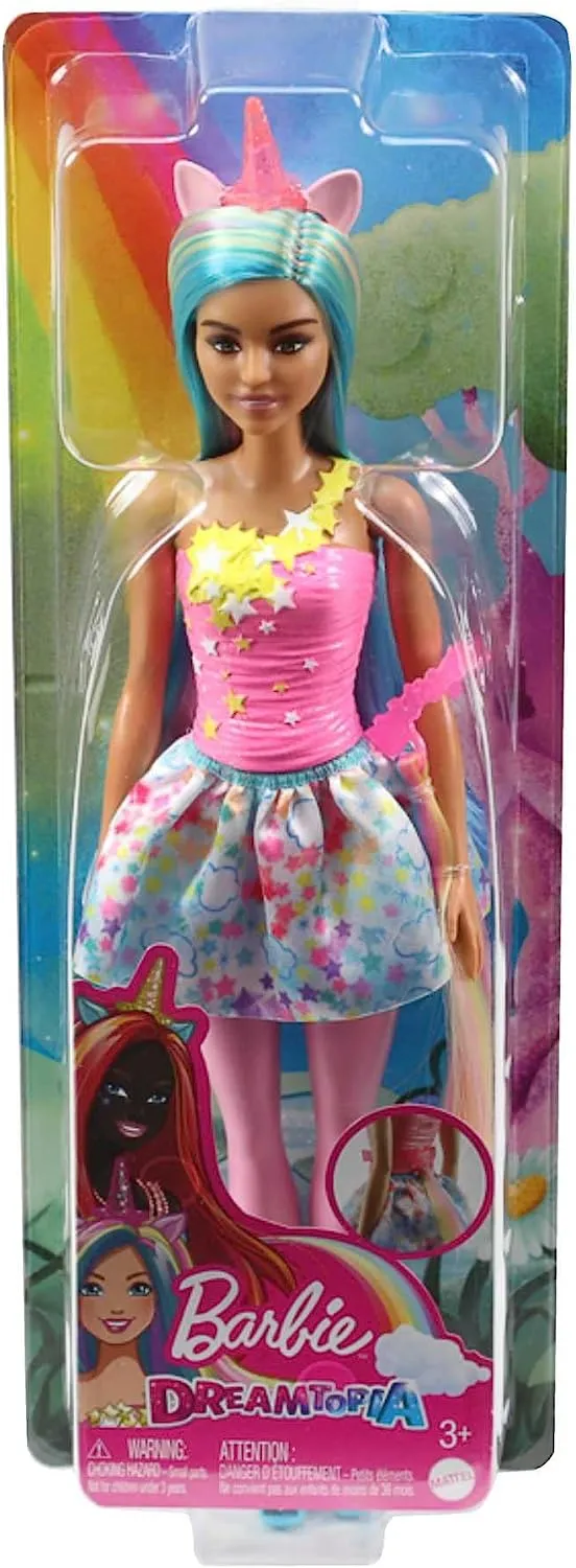 Barbie Dreamtopia Unicorn Doll (Blue & Pink Hair), With Skirt, Removable Unicorn Tail & Headband, Toy for Kids Ages 3 Years Old 