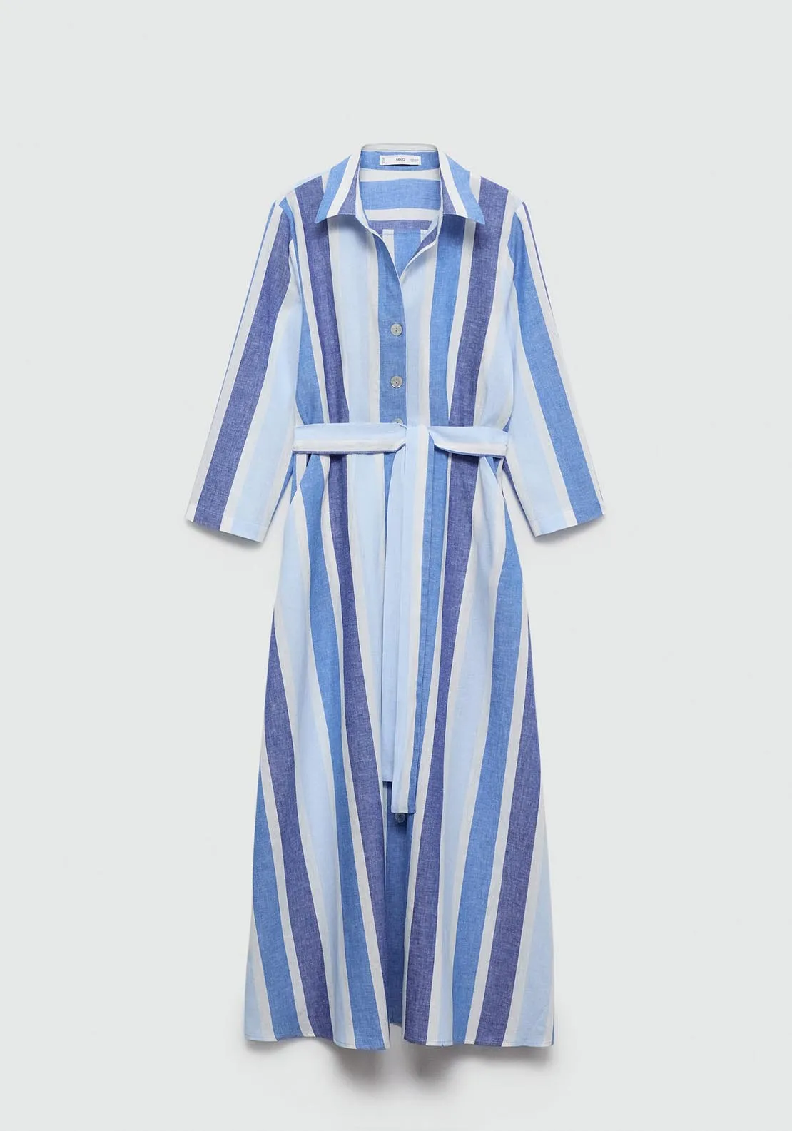 Belted striped shirt dress