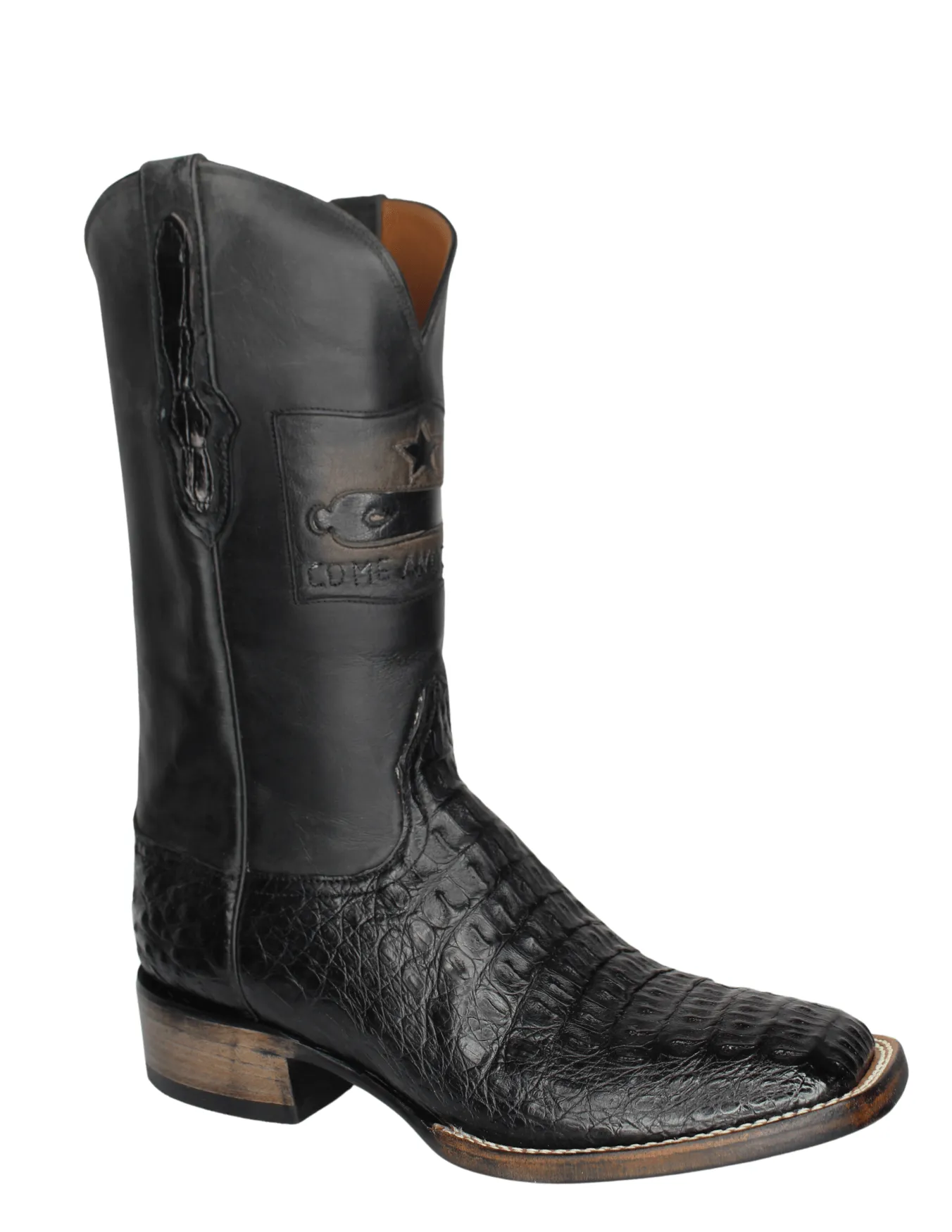 Black Jack Mens Gonzales Flag Black Hornback Caiman Square Toe Boots