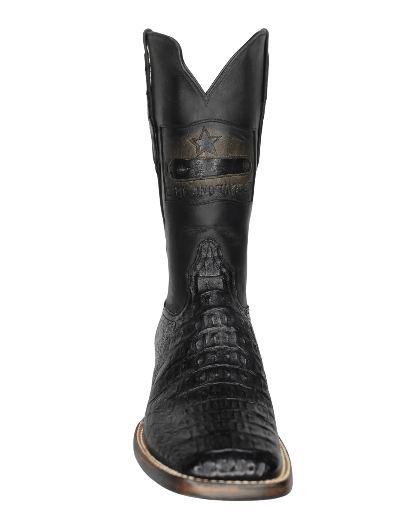 Black Jack Mens Gonzales Flag Black Hornback Caiman Square Toe Boots