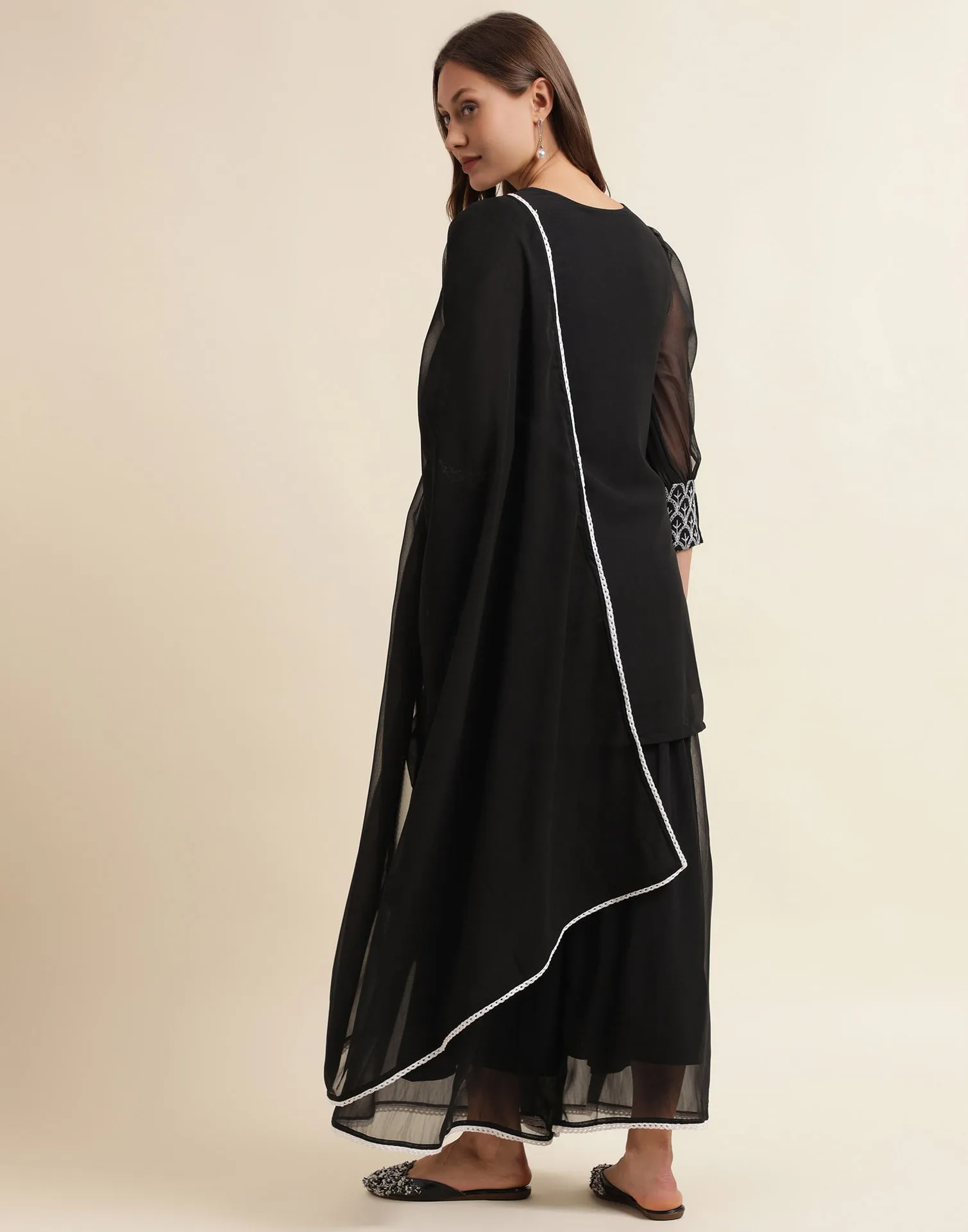 Black  Sequence Georgette Straight Kurta With Pant And Dupatta