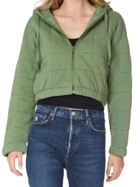 Bobi LA  Zip Front Crop Hoody in Sprout