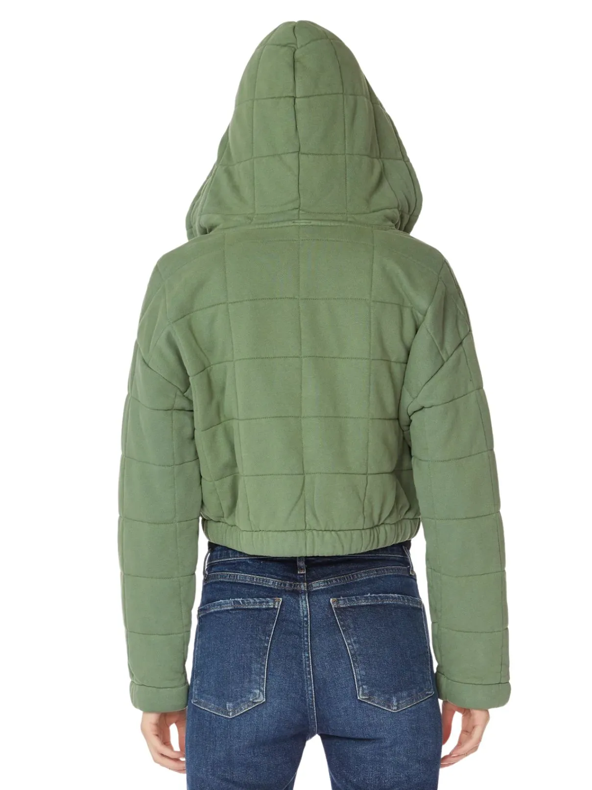 Bobi LA  Zip Front Crop Hoody in Sprout