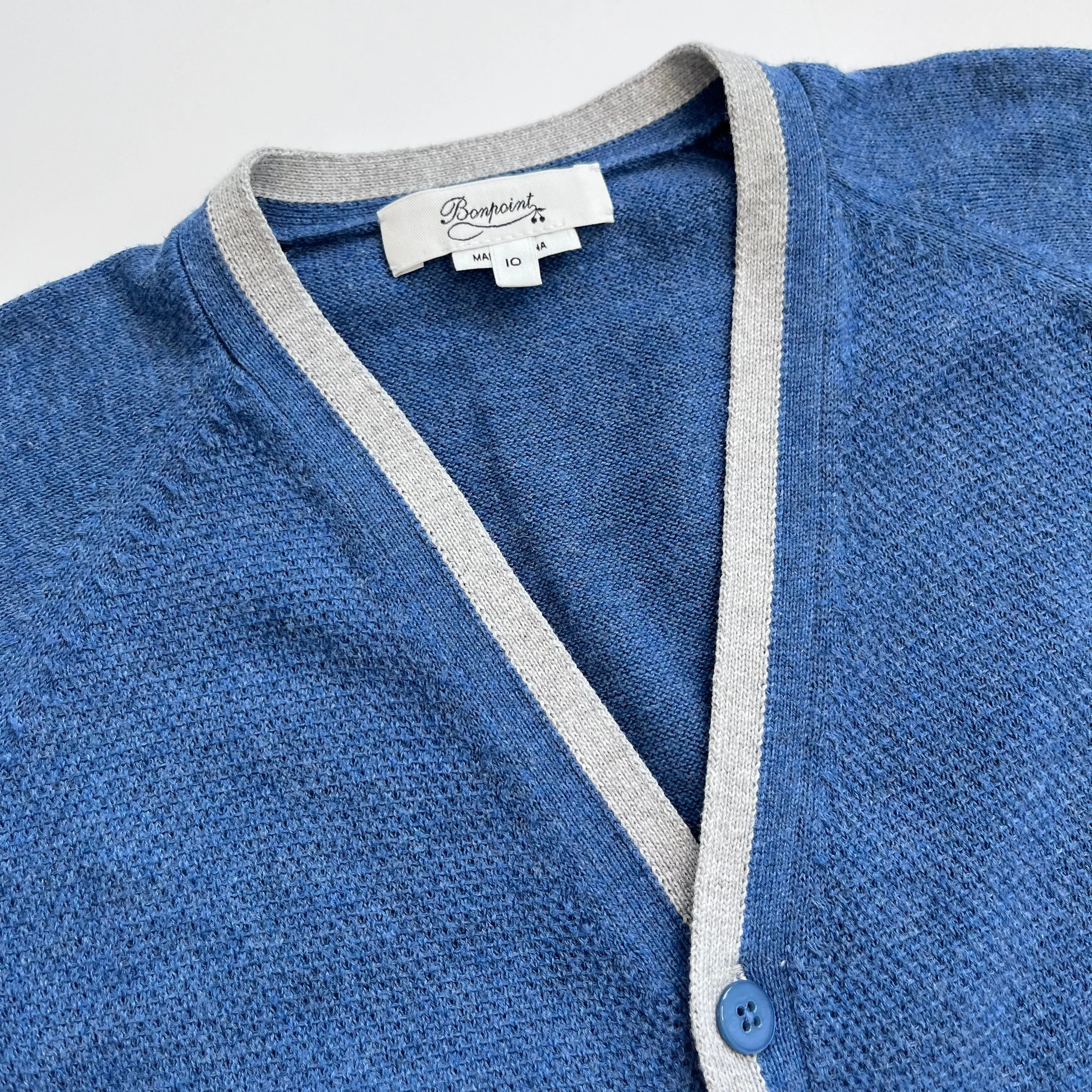 Bonpoint Blue Waffle Cotton Cardigan: 10 Years