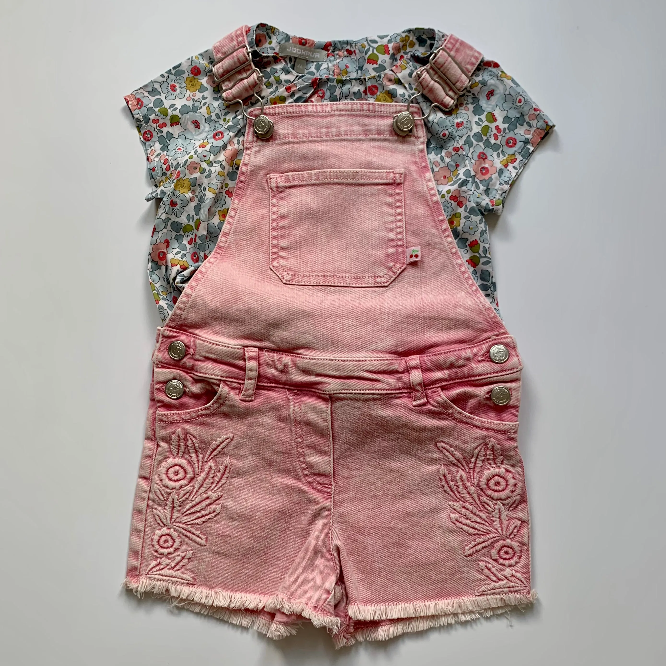 Bonpoint Faded Pink Denim Shorts Overalls: 4 Years