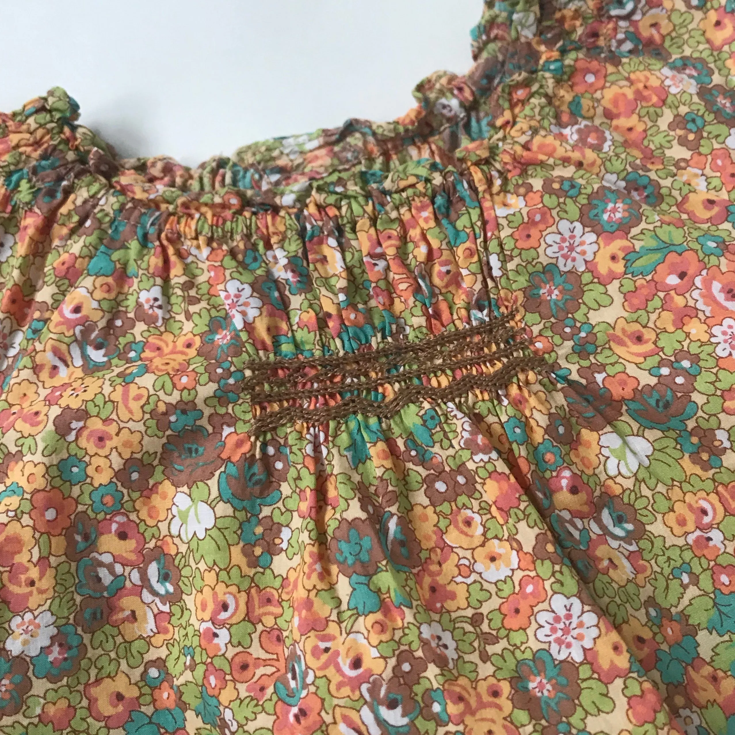 Bonpoint Orange Tone Liberty Print Dress With Smocking: 12 Months