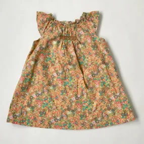 Bonpoint Orange Tone Liberty Print Dress With Smocking: 12 Months