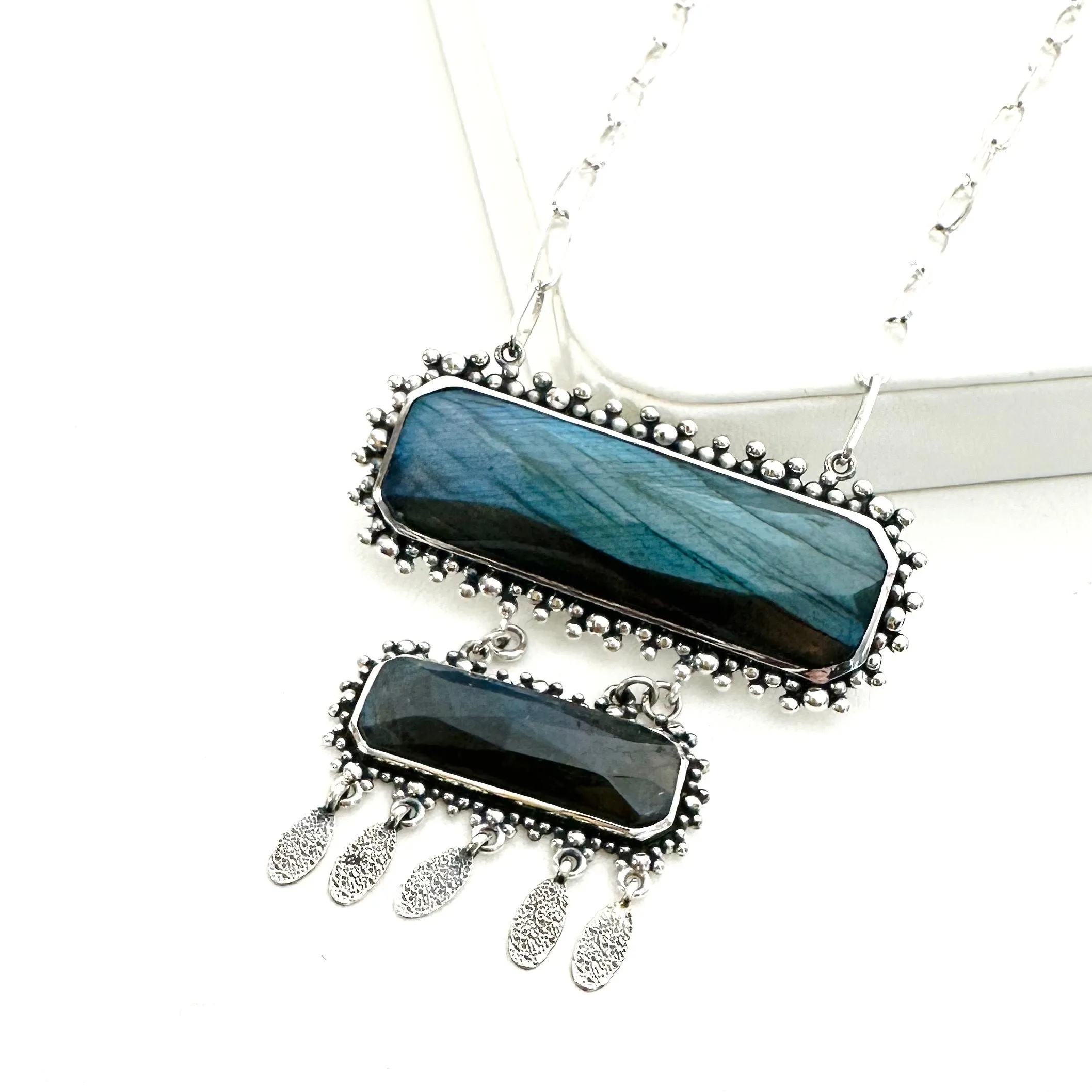 Brilliant Baguettes 2 Stone Necklace- Labradorite