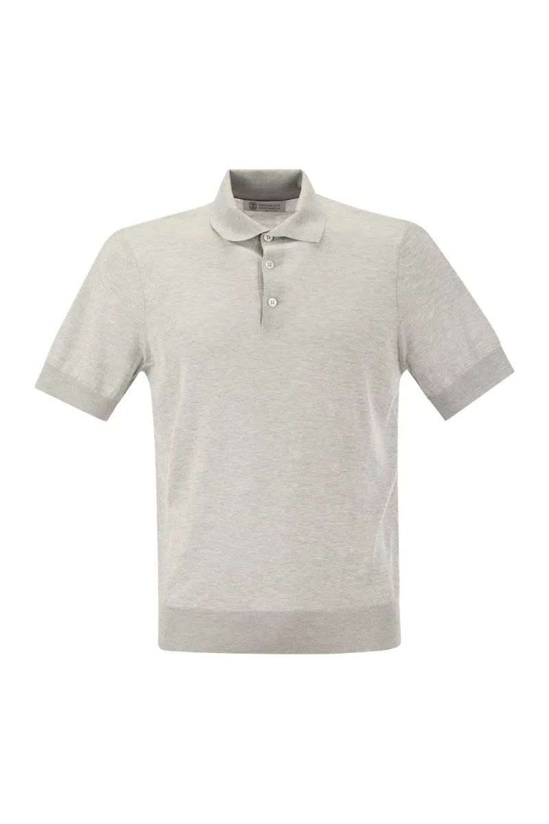 BRUNELLO CUCINELLI Light Grey Men's Polo Shirt in Silk and Cotton for SS24