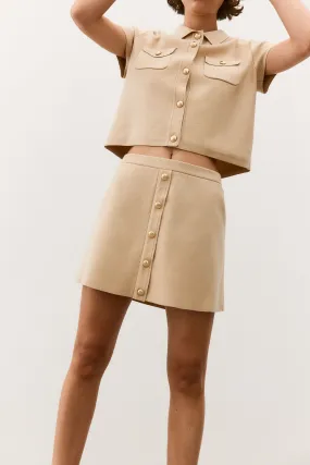 Button-front fine-knit skirt - High waist - Short - Beige - Ladies | H&M GB