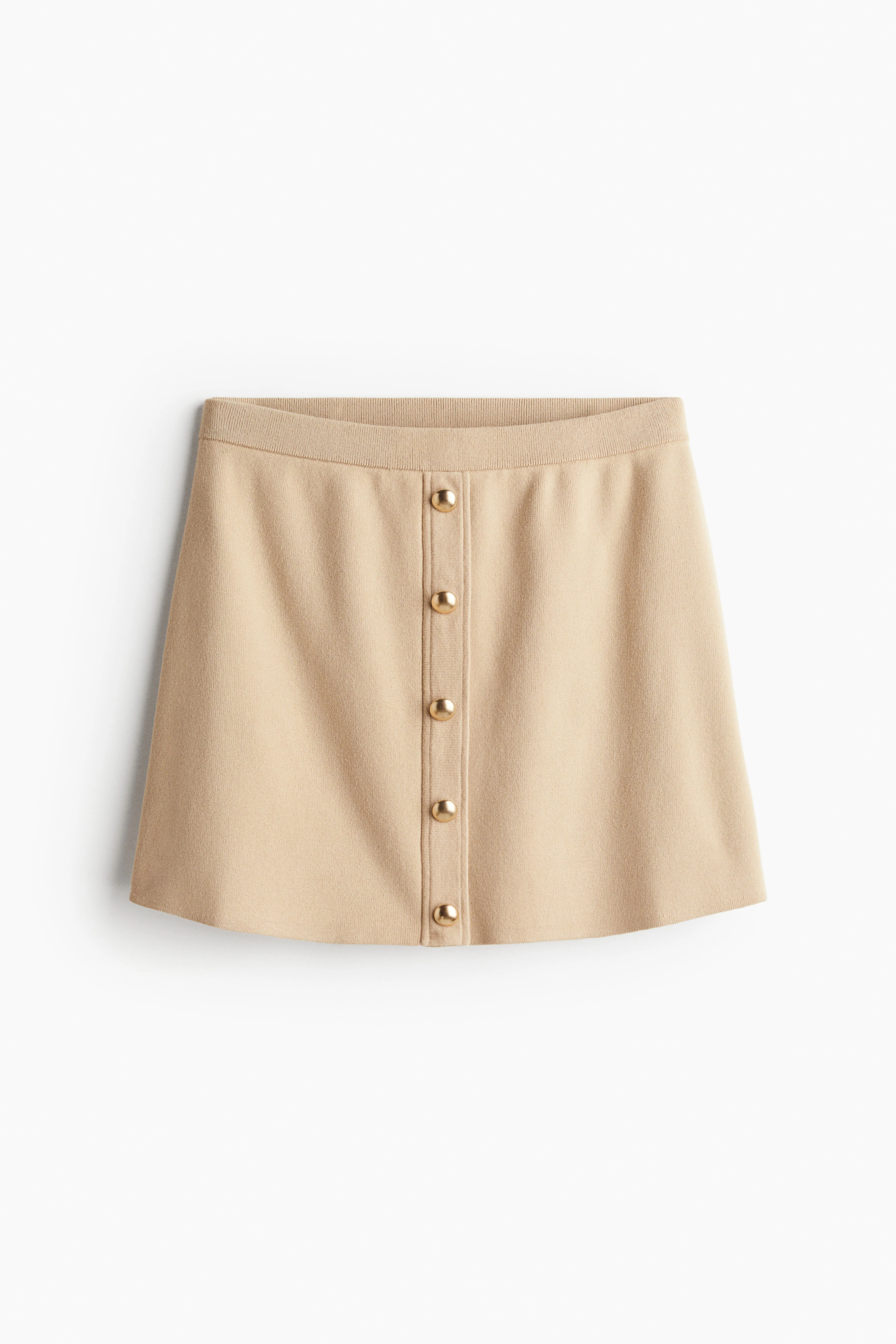 Button-front fine-knit skirt - High waist - Short - Beige - Ladies | H&M GB