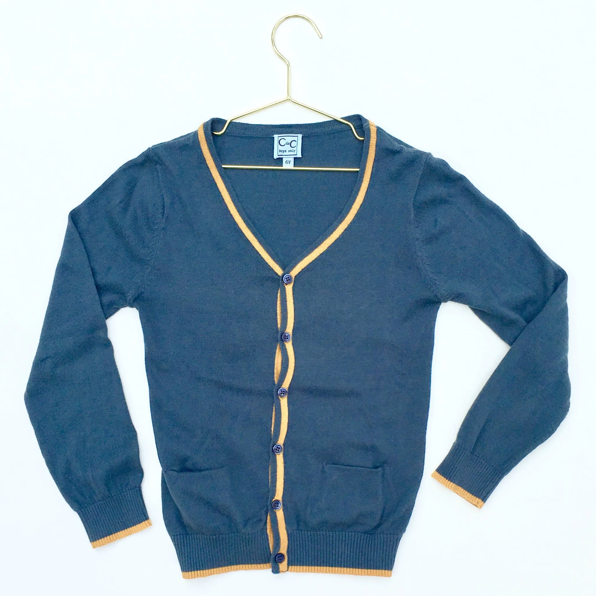 C de C Teal Cotton Cardigan With Contrast Trim: 6 Years