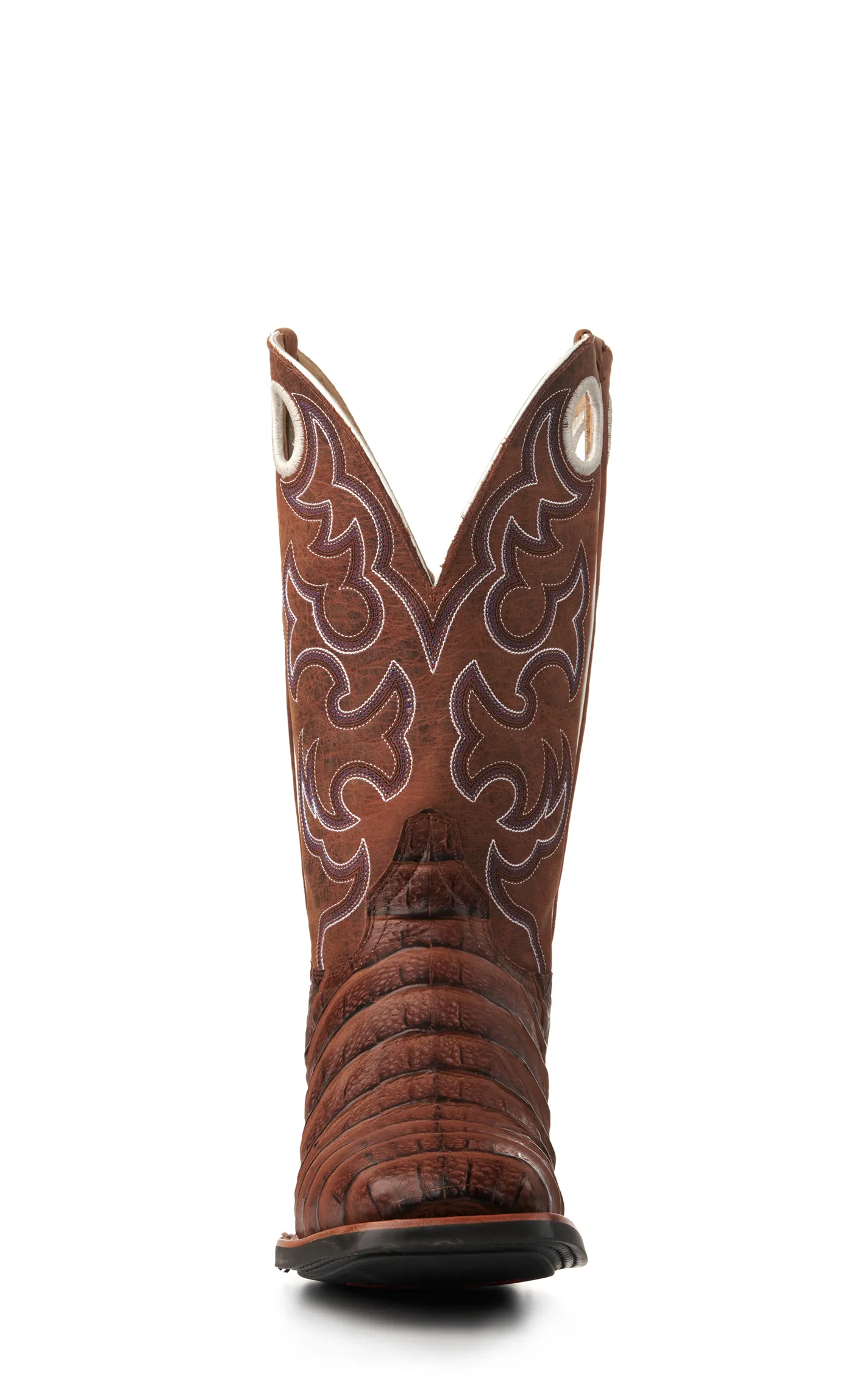 Cavender's Men's Intrepid Brown Giant Caiman Print and Distressed Tan Wide Square Toe Cowboy Boots