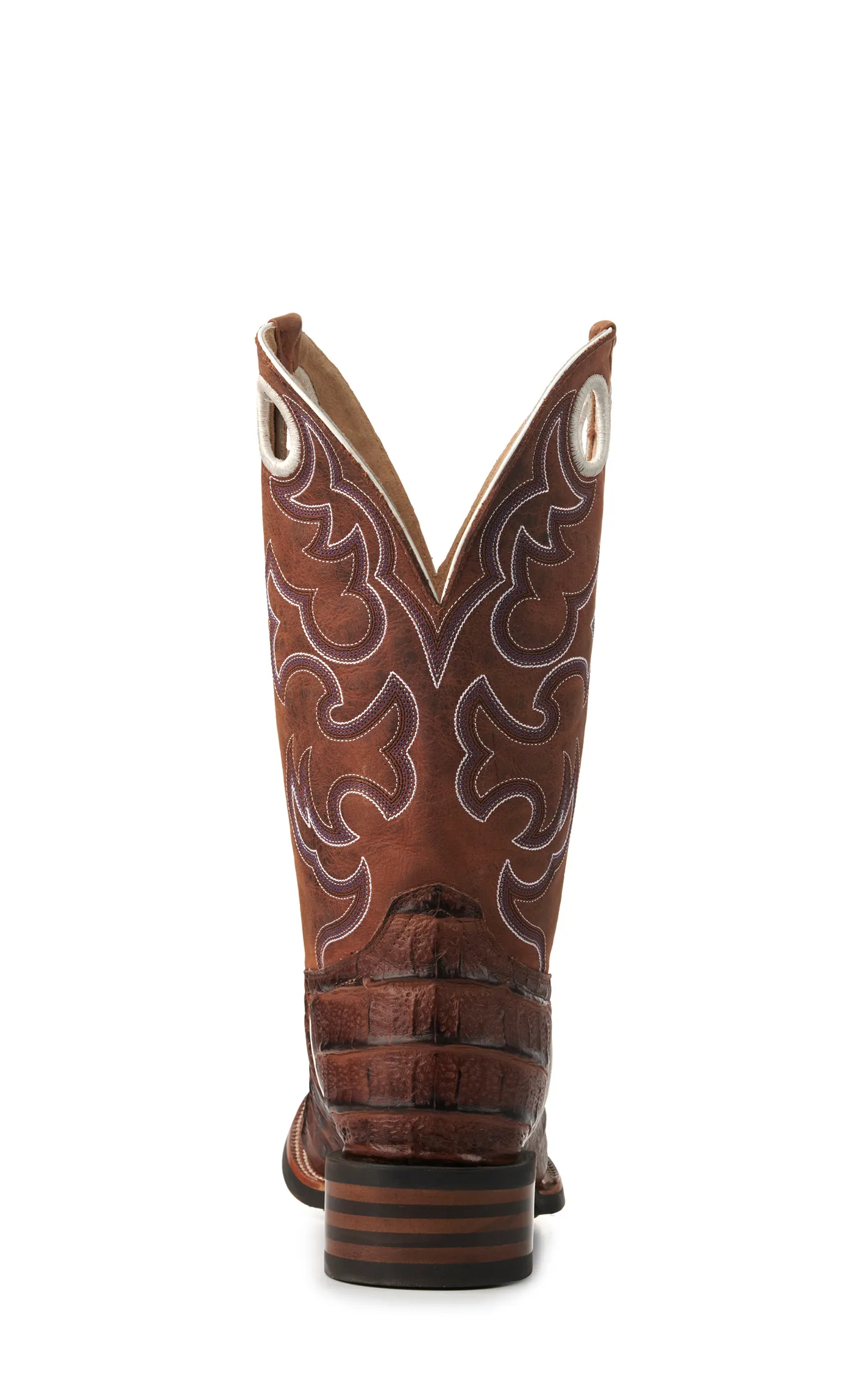 Cavender's Men's Intrepid Brown Giant Caiman Print and Distressed Tan Wide Square Toe Cowboy Boots