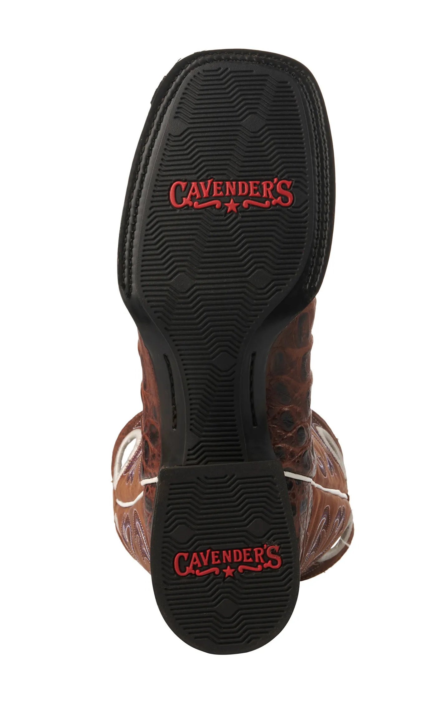 Cavender's Men's Intrepid Brown Giant Caiman Print and Distressed Tan Wide Square Toe Cowboy Boots