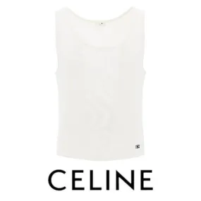 CELINE  |Silk Street Style Plain Cotton Logo Luxury Tanks