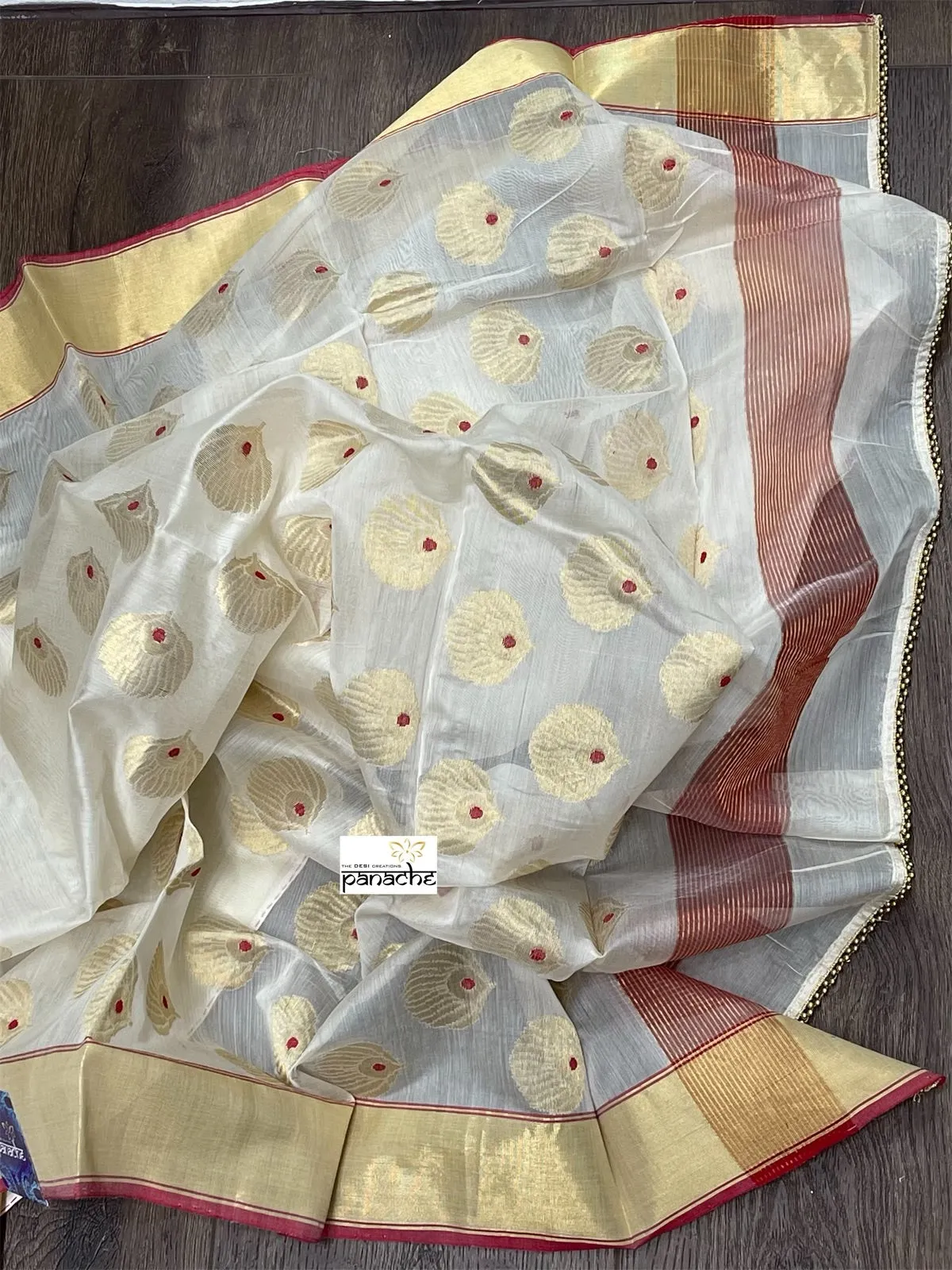 Chanderi Silk Cotton - Off white Golden Zari