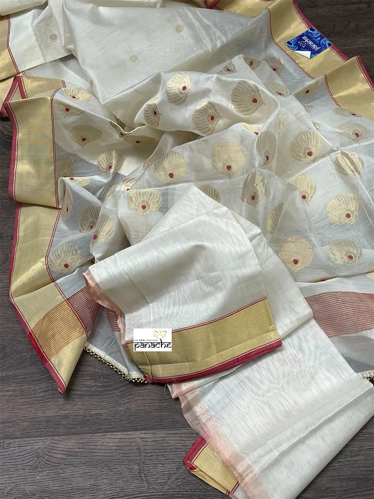 Chanderi Silk Cotton - Off white Golden Zari