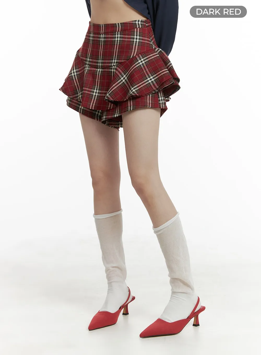 Checkered Ruffle Mini Skort OM426