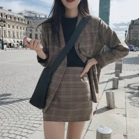 Checkered Suit Skirt Women