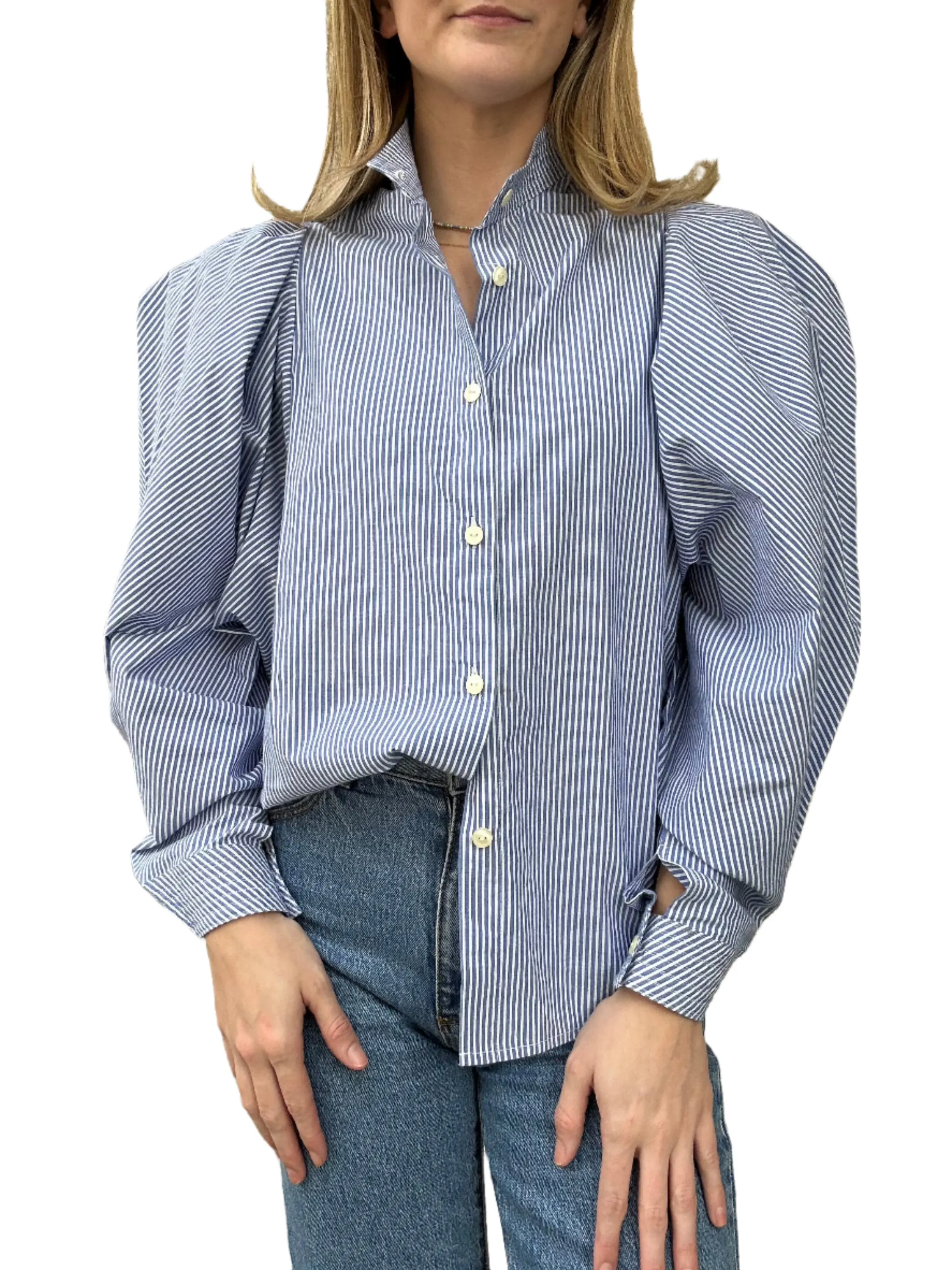 Claramonte Klauss Cotton Long Sleeve Blouse - Blue Stripe