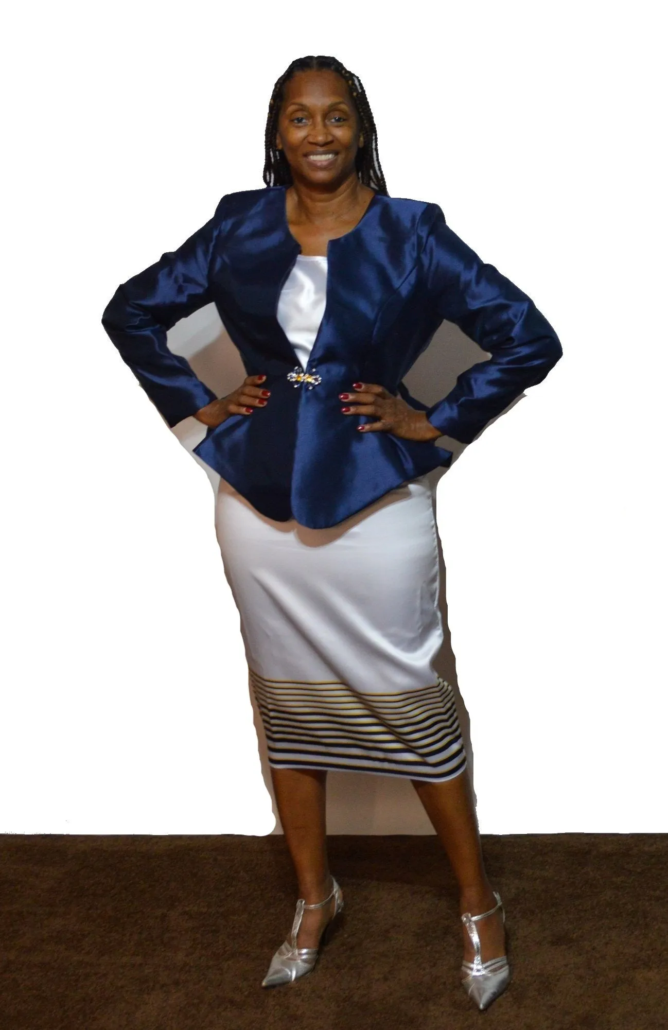 Color Block Effect Skirt Suit