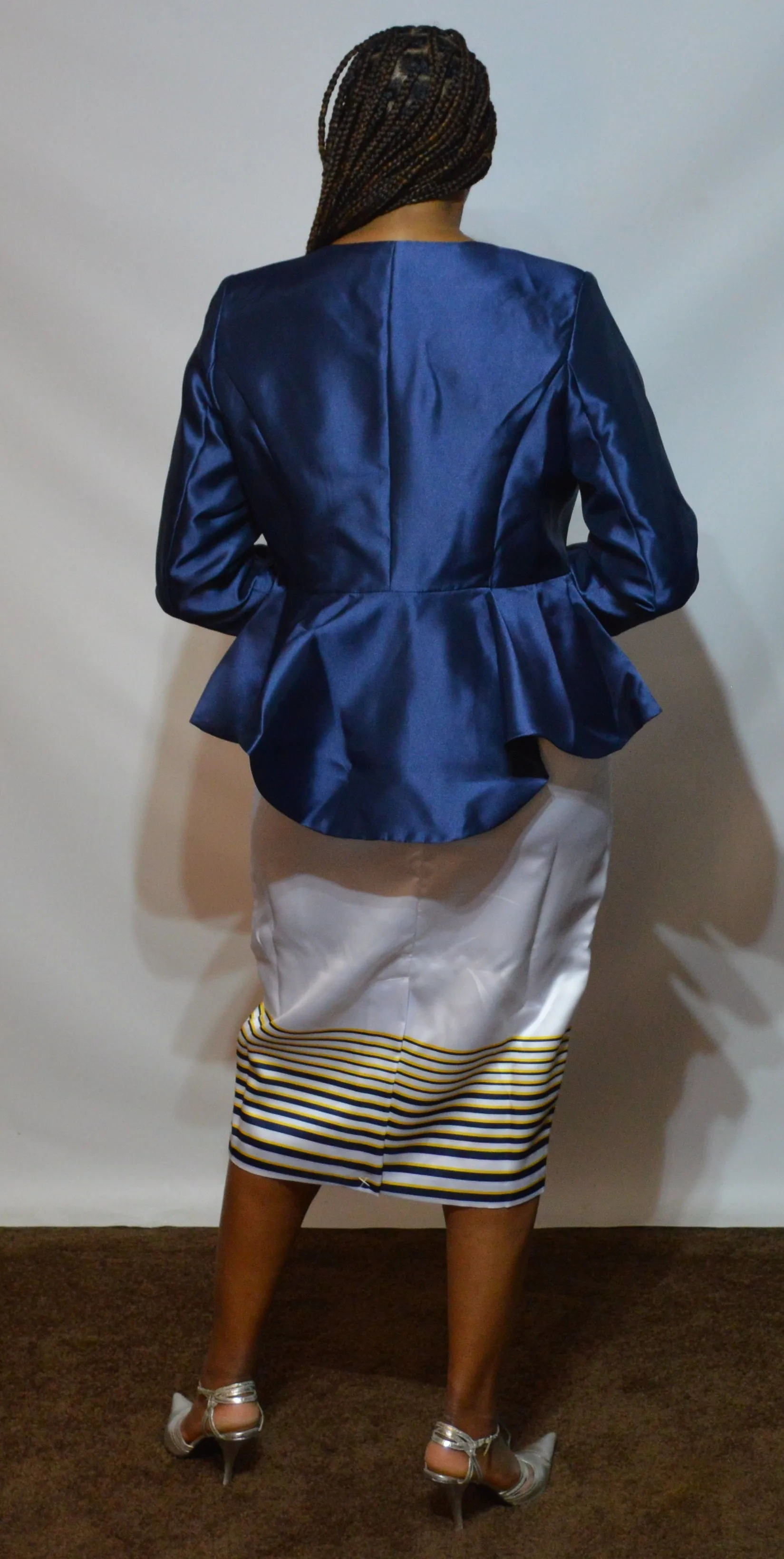 Color Block Effect Skirt Suit