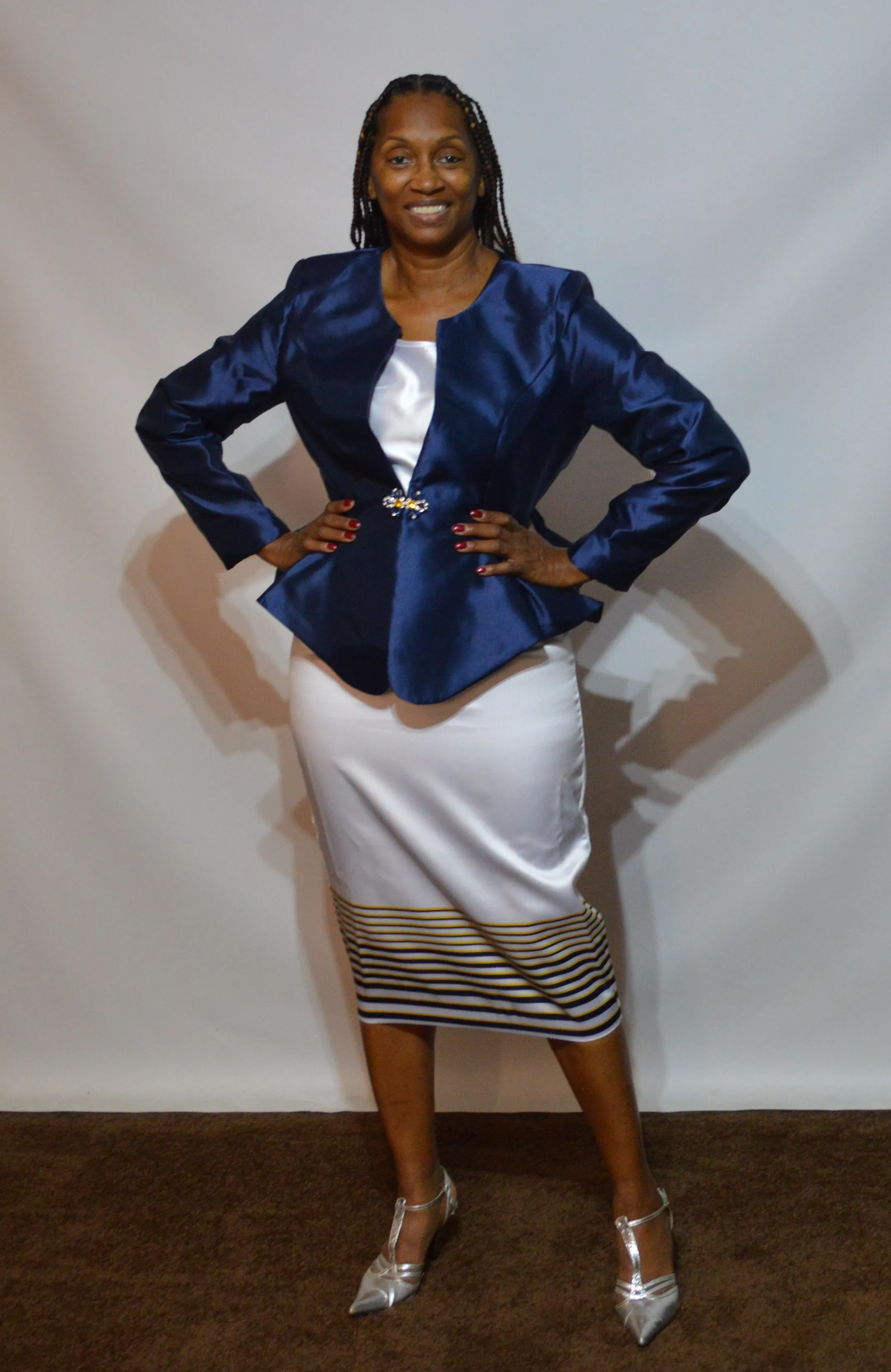 Color Block Effect Skirt Suit