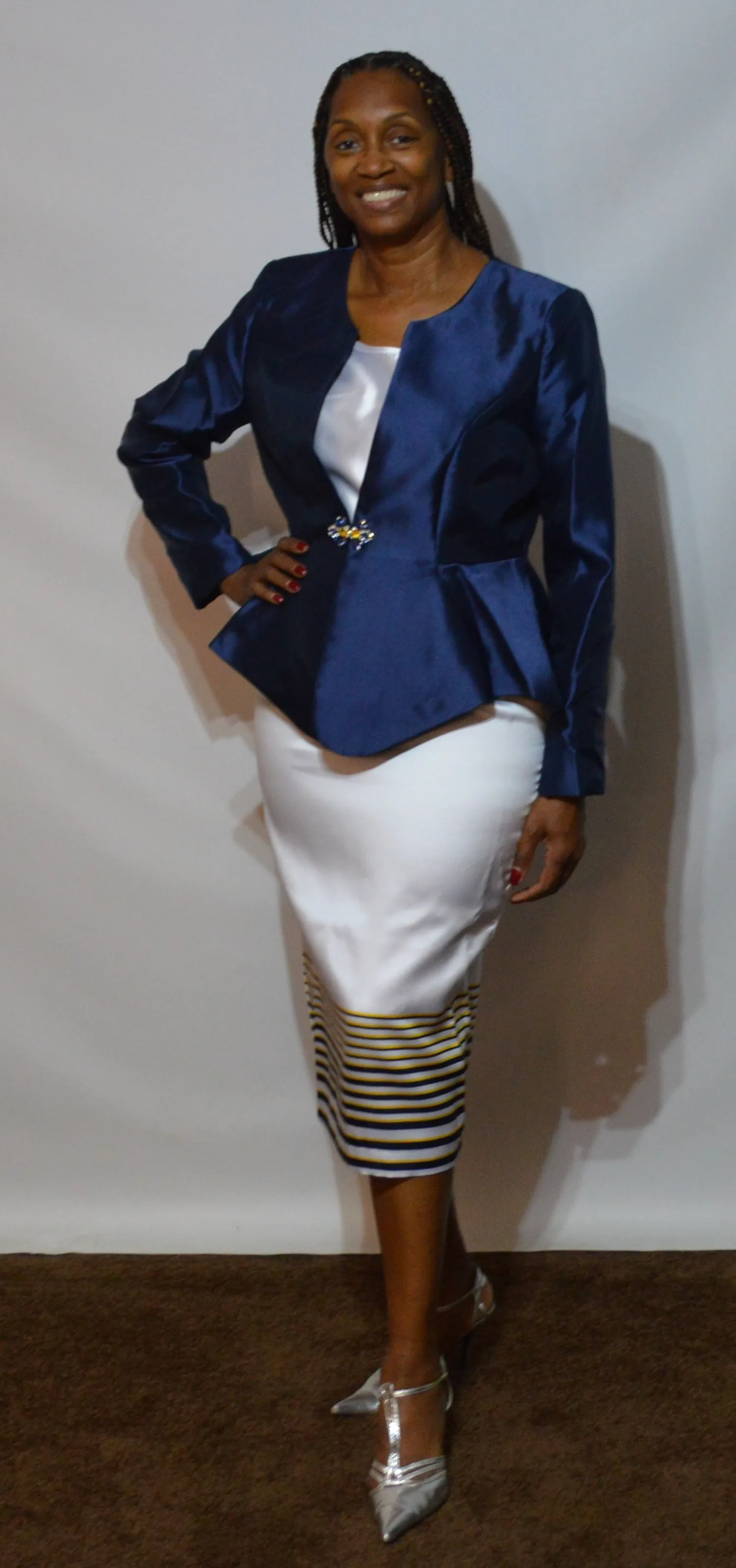 Color Block Effect Skirt Suit