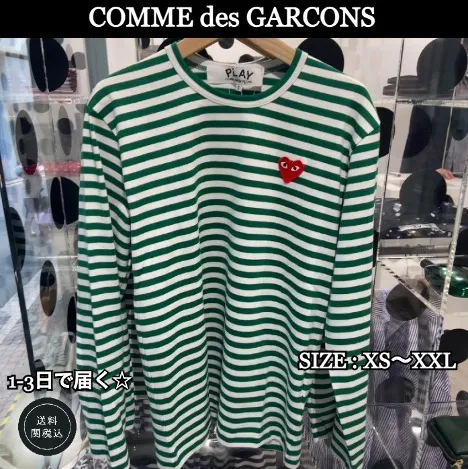 COMME des GARCONS  |Crew Neck Stripes Unisex Street Style Long Sleeves Cotton