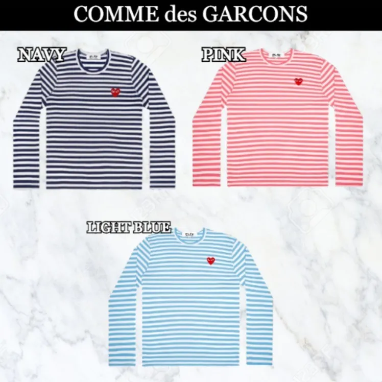 COMME des GARCONS  |Crew Neck Stripes Unisex Street Style Long Sleeves Cotton