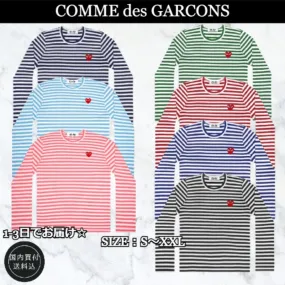 COMME des GARCONS  |Crew Neck Stripes Unisex Street Style Long Sleeves Cotton