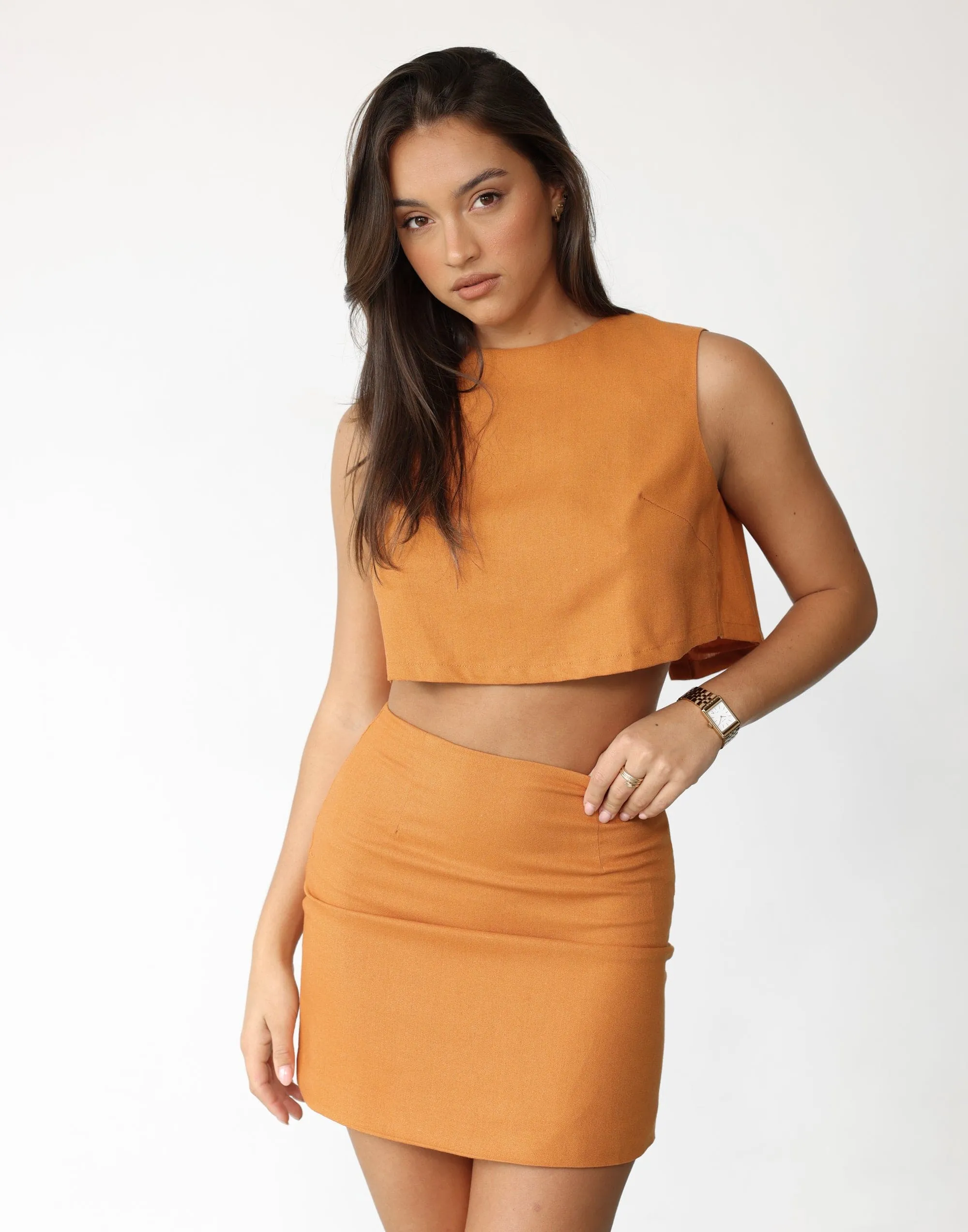 Como Linen Mini Skirt (Tangerine)