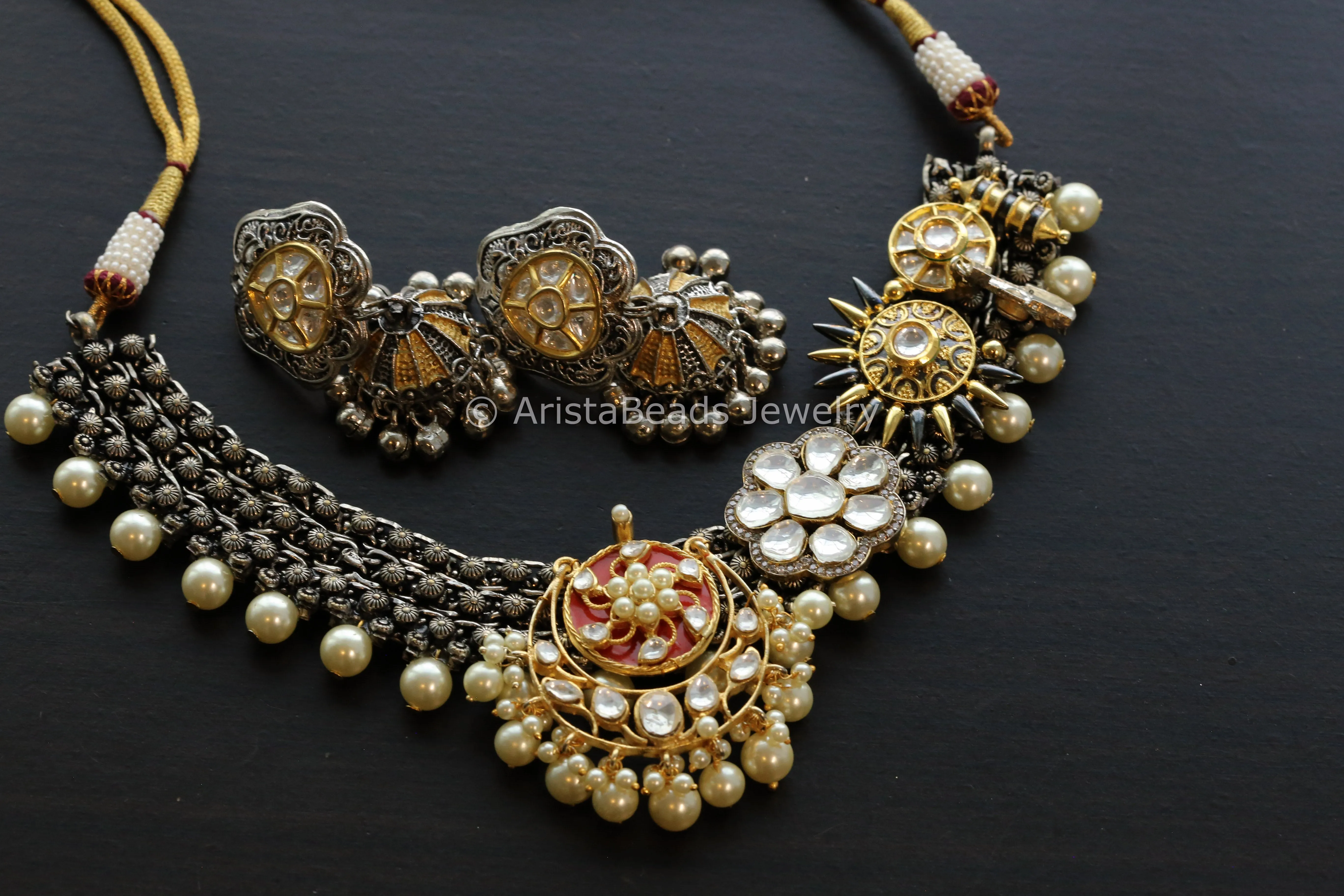 Contemporary Dual Tone Designer Kundan Necklace Set