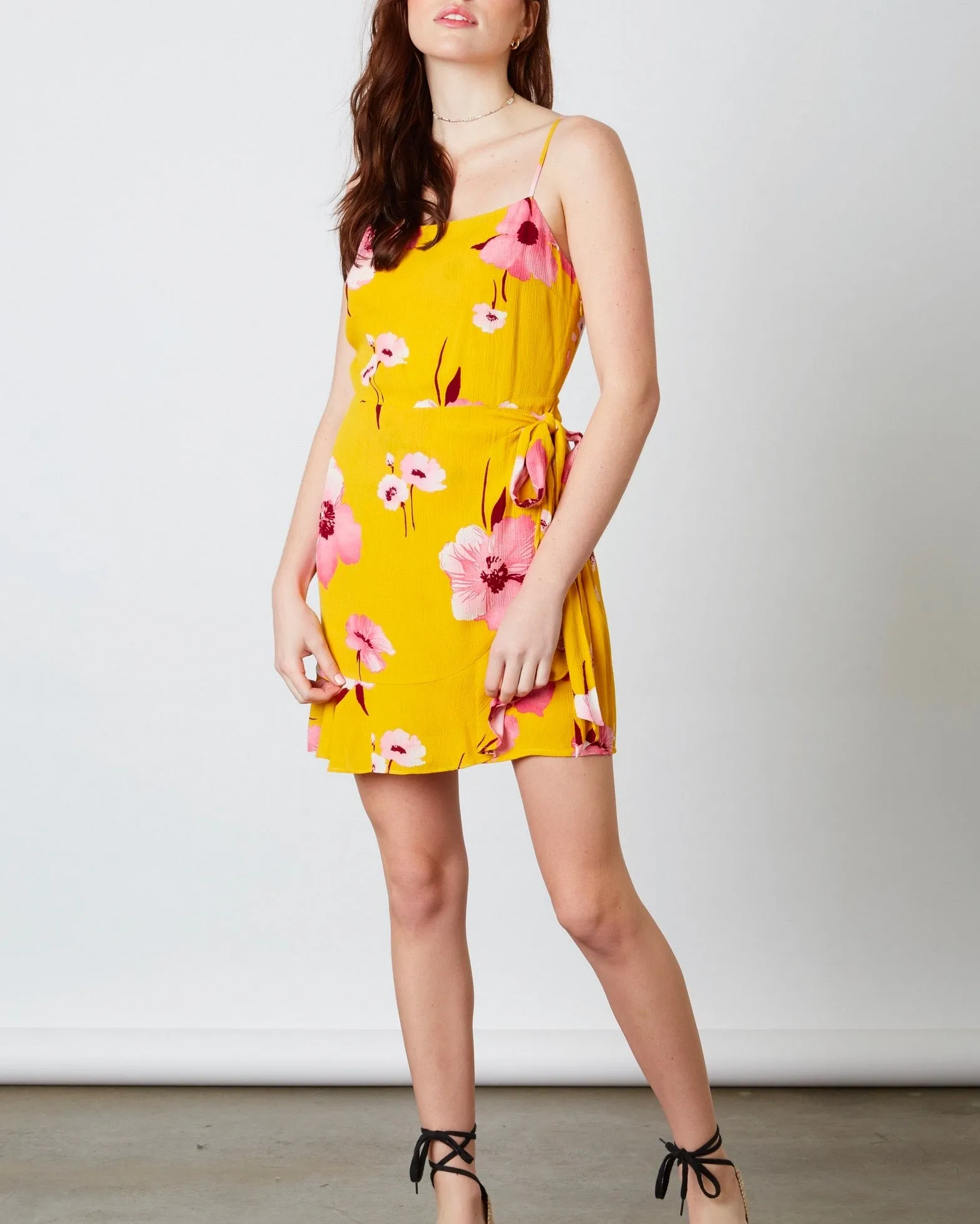 Cotton Candy LA - Paloma Ruffle Faux Wrap Mini Dress - Floral/Marigold