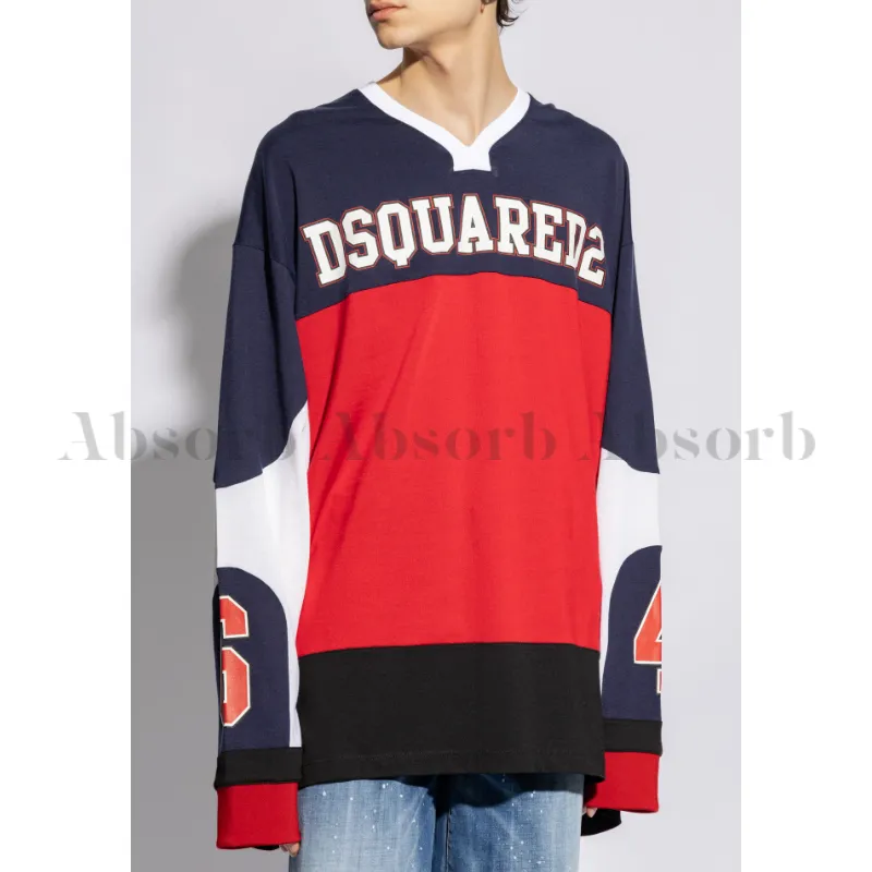 D SQUARED2  |Street Style V-Neck Long Sleeves Cotton Long Sleeve T-shirt