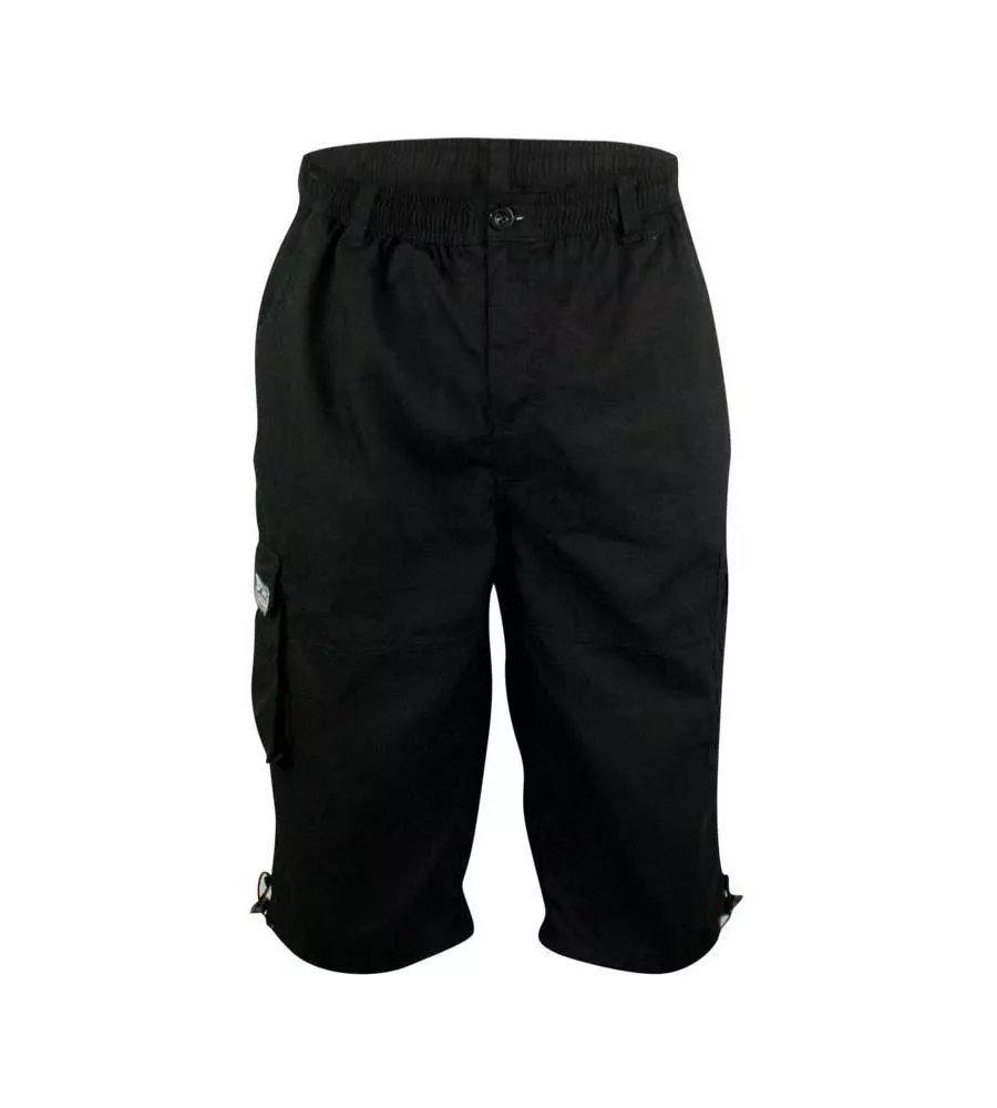 D555 Big Mens Black Cargo Capri Pant With Leg Pockets (MASON BLACK)