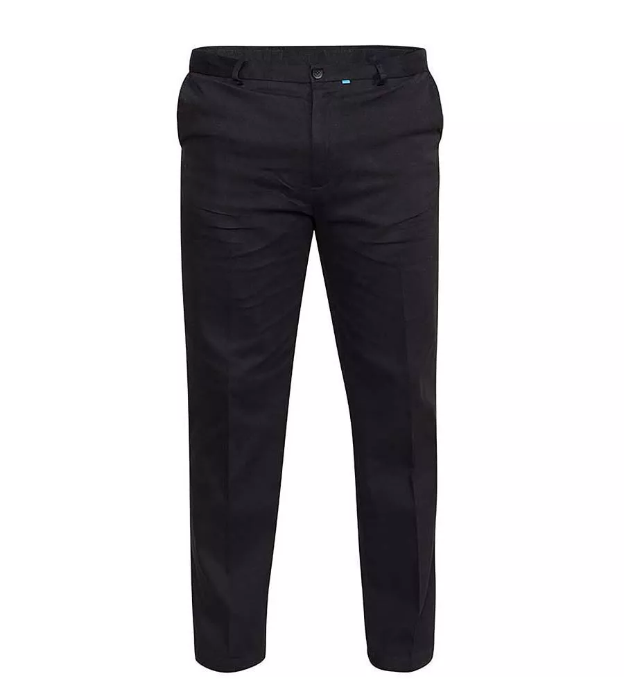 D555 Big Mens Black Stretch Chino Pant With Xtenda Waist (BRUNO BLACK )