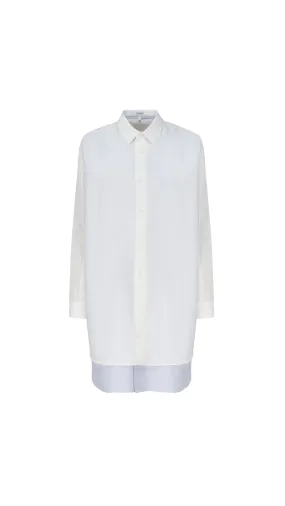 Double Layer Shirt Dress in Cotton and Silk - White/Blue