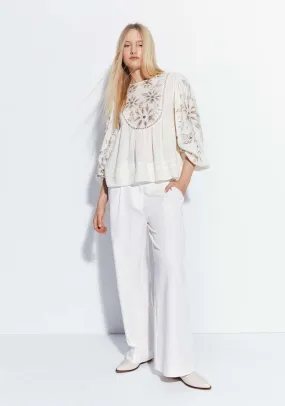 Embroidered print blouse - Ecru