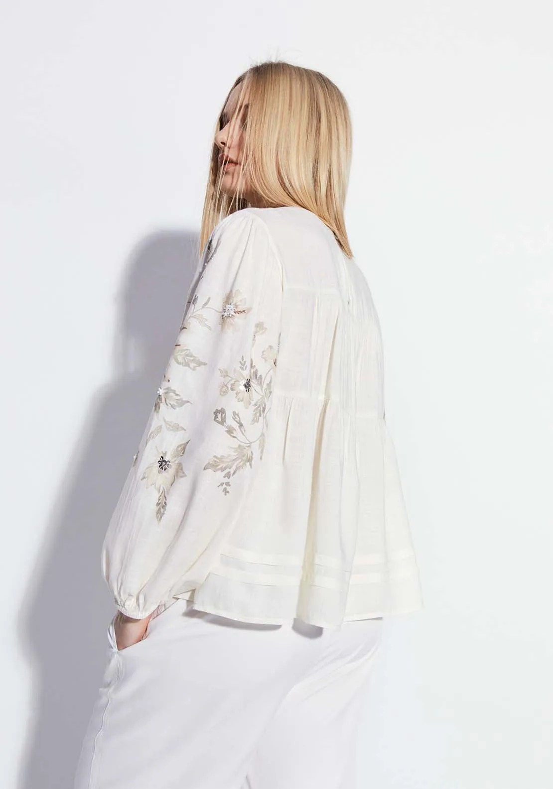 Embroidered print blouse - Ecru