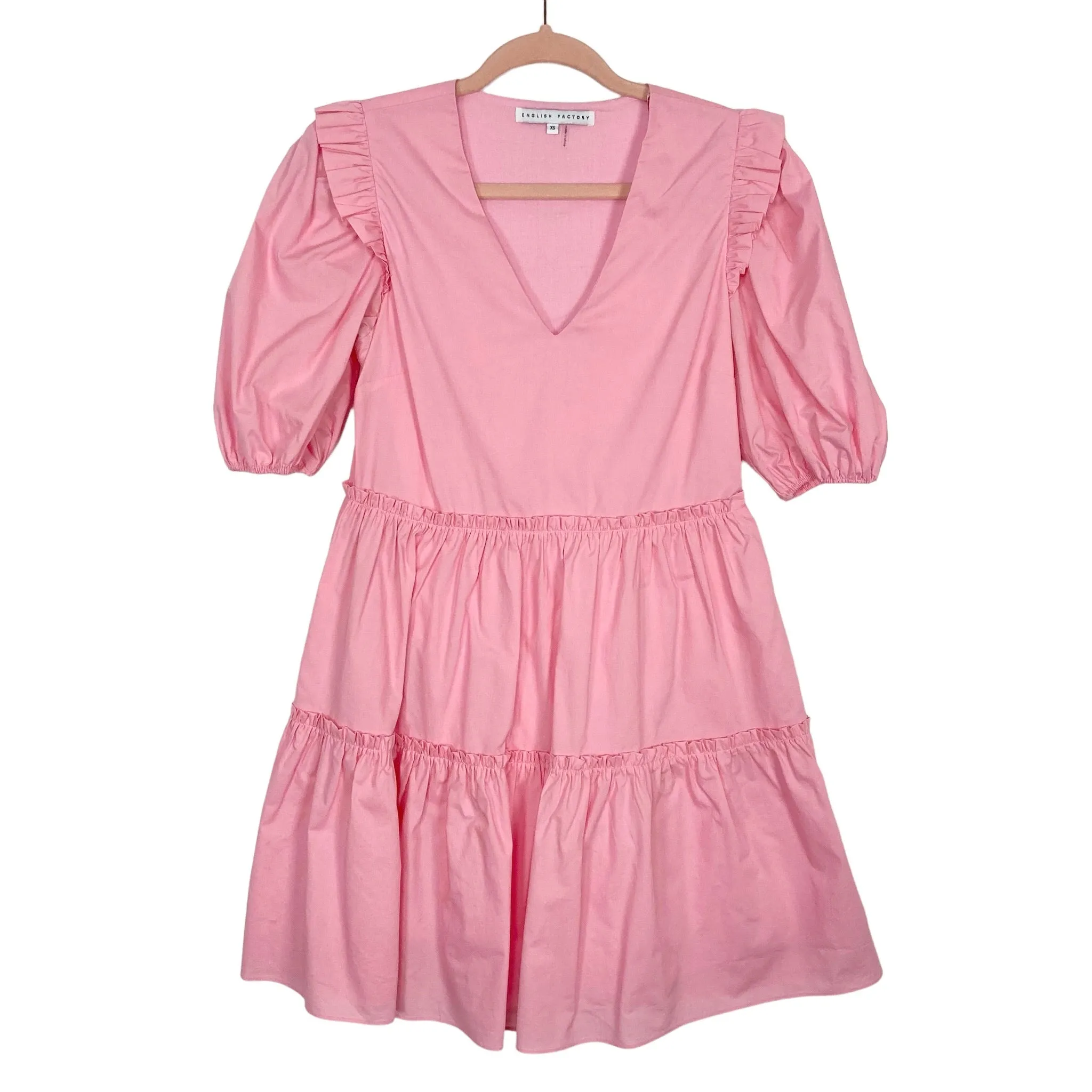 English Factory Light Pink Ruffle Puff Sleeves Mini Dress- Size XS (sold out online)