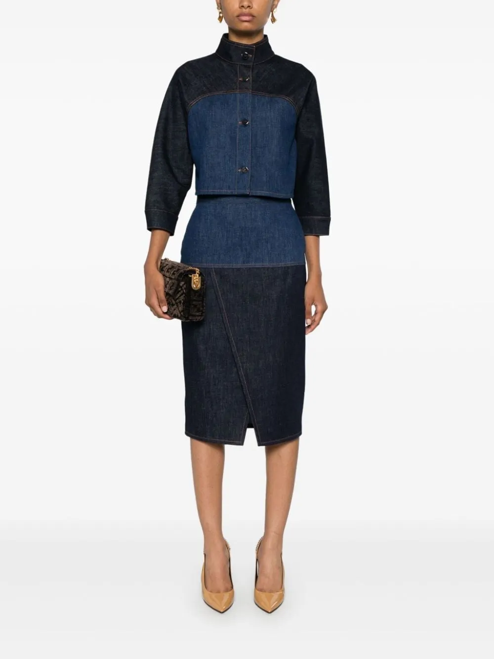 FENDI Two-Tone Denim Midi Skirt for Women