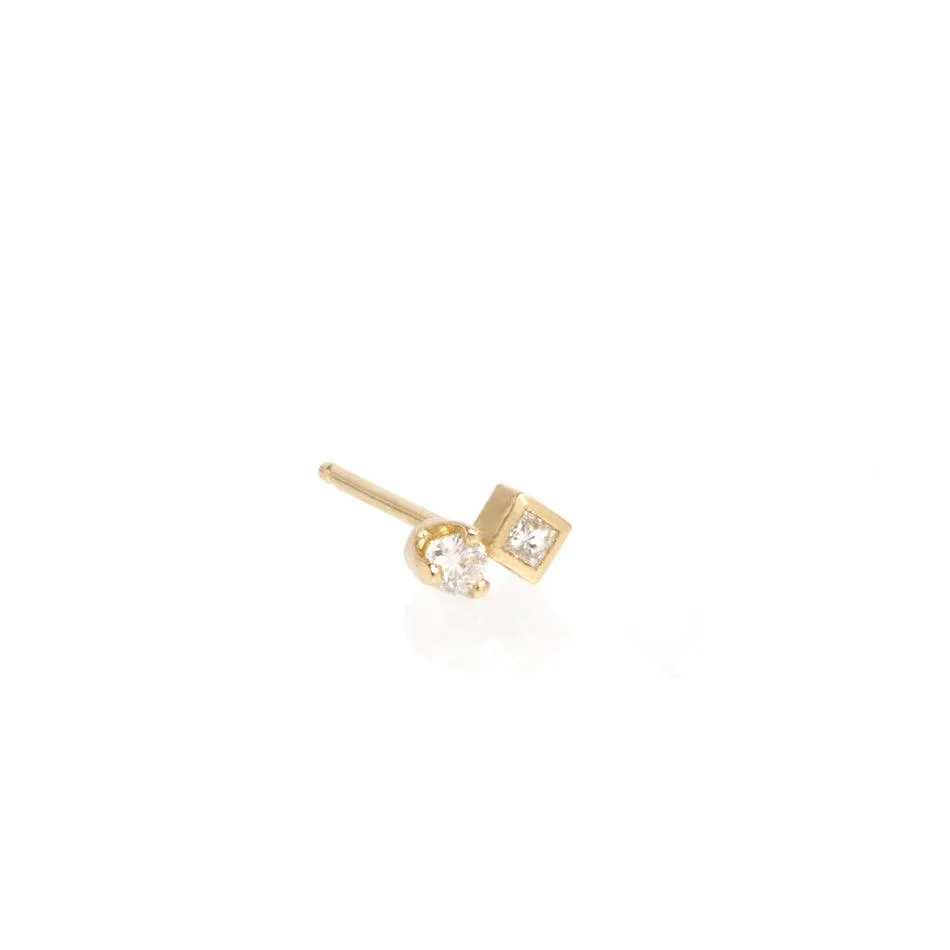 Gold Mixed Diamond Post Earring