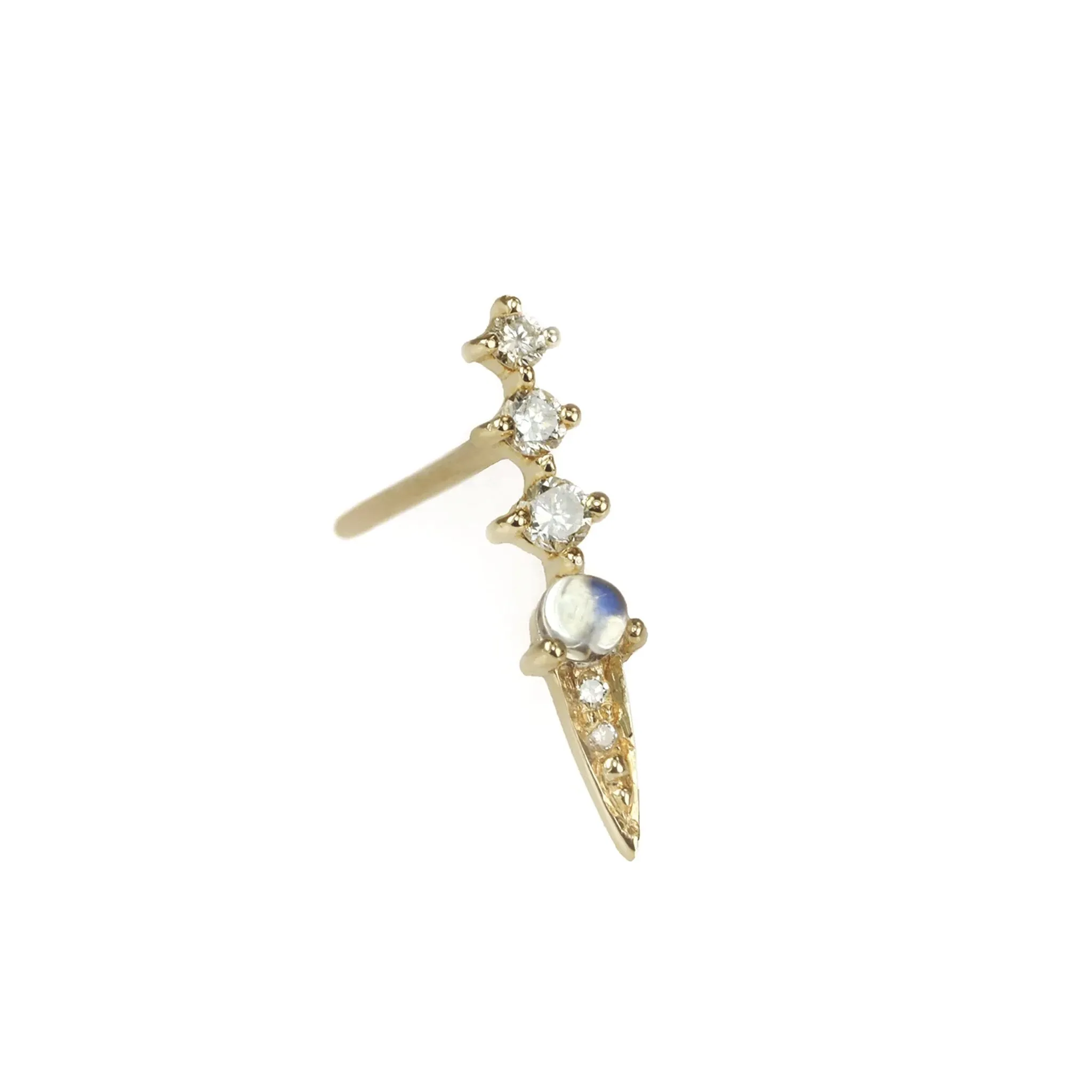 Gold Moonstone and Diamond Spike Earring