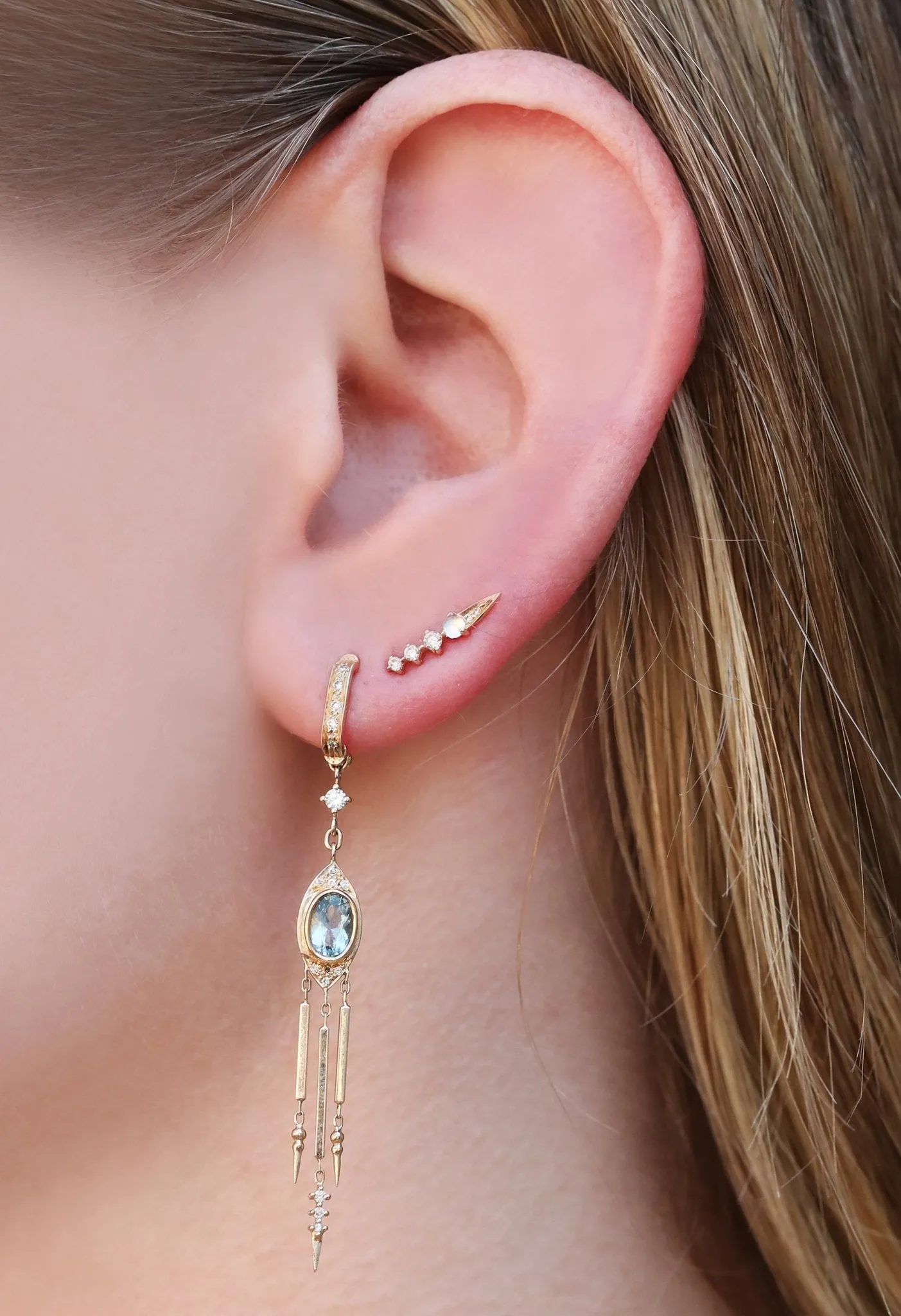 Gold Moonstone and Diamond Spike Earring