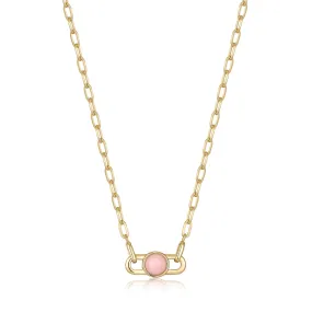 Gold Orb Rose Quartz Link Necklace