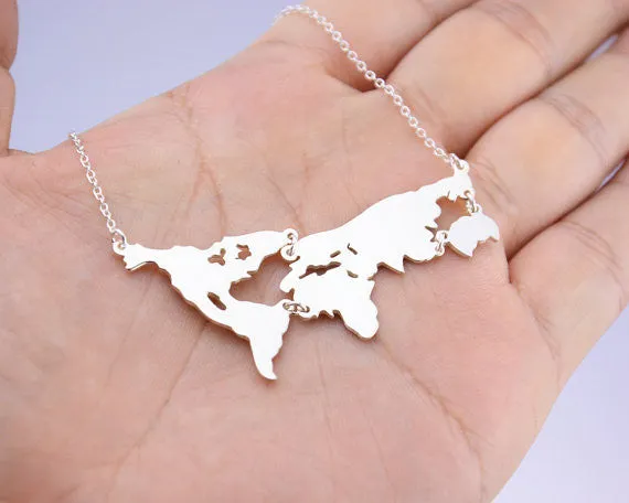 Gold World Map Necklace