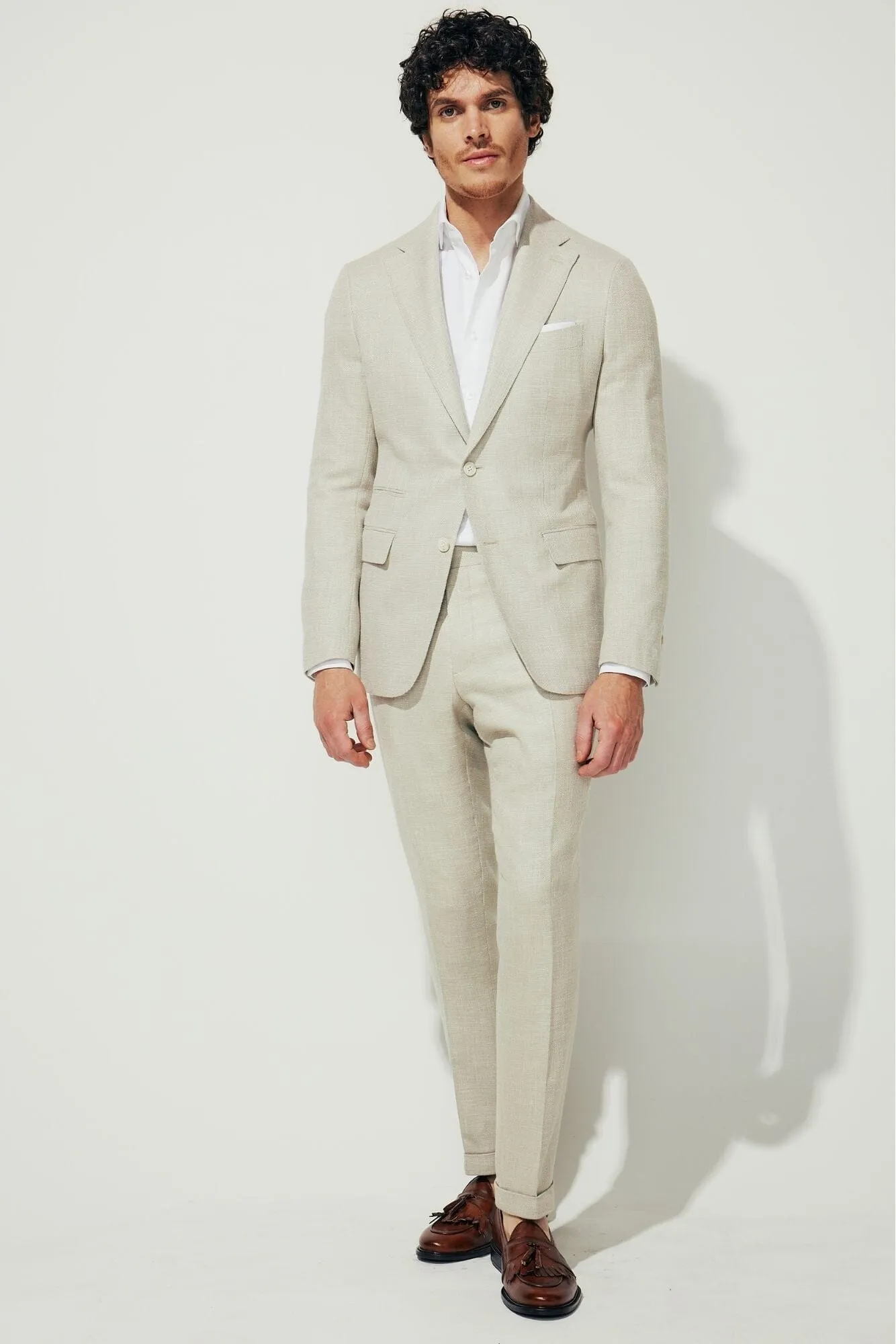 Greyson Como Suit - Sand Wool Silk Linen